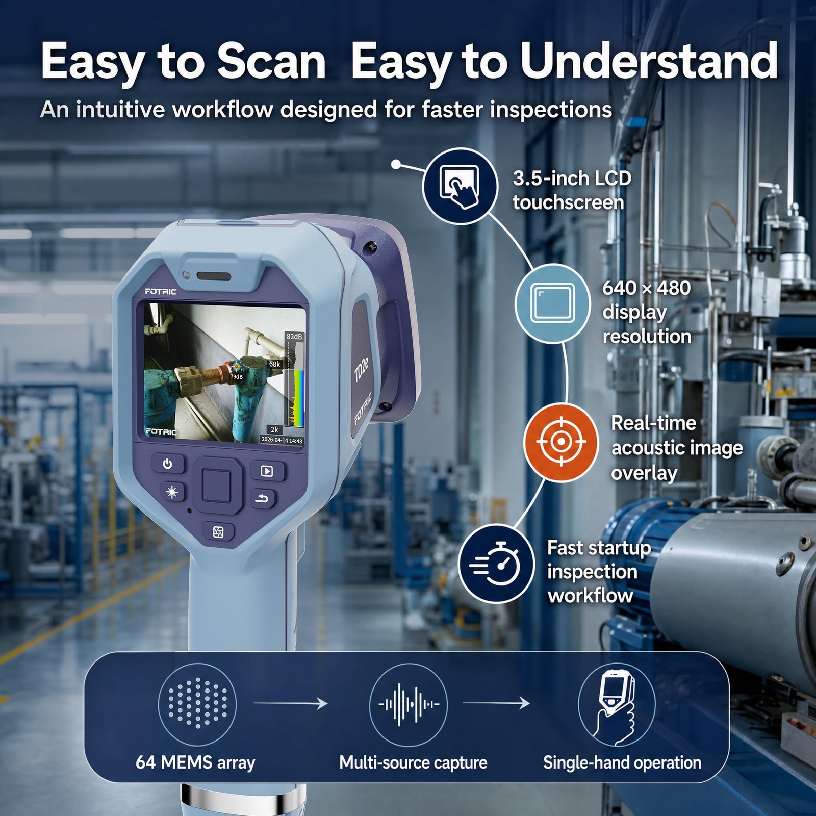 FOTRIC 32GB TD2e Kit Acoustic Imaging Camera W/ Extra Batter Gas Leak Detector