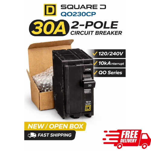 Square D QO230CP 30 Amp 2-Pole Circuit Breaker 120/240V 10kA Plug-On QO Series
