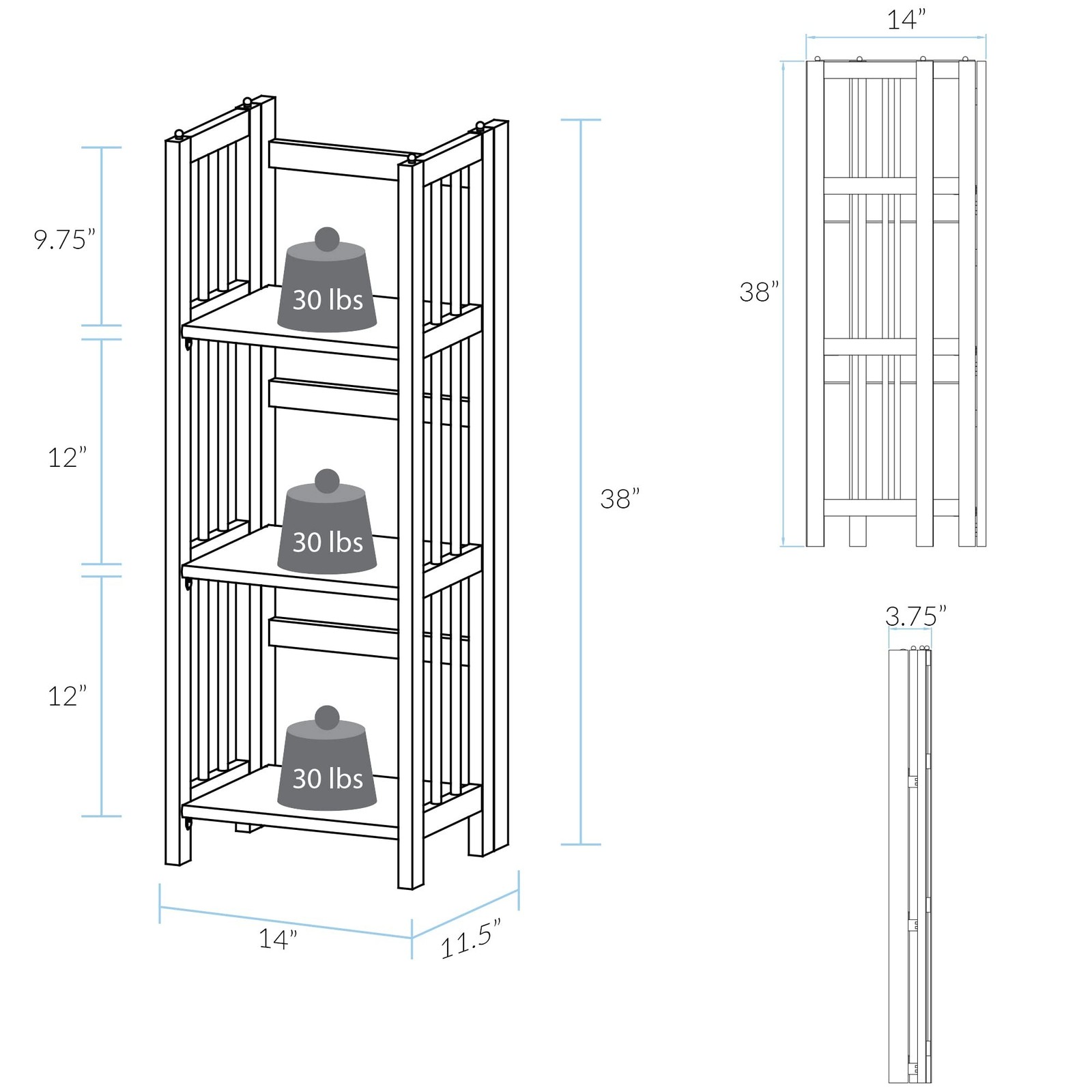 Casual Home Narrow 3-Shelf Folding Bookcase, 14″ Wide, Mahagony Mahogany
