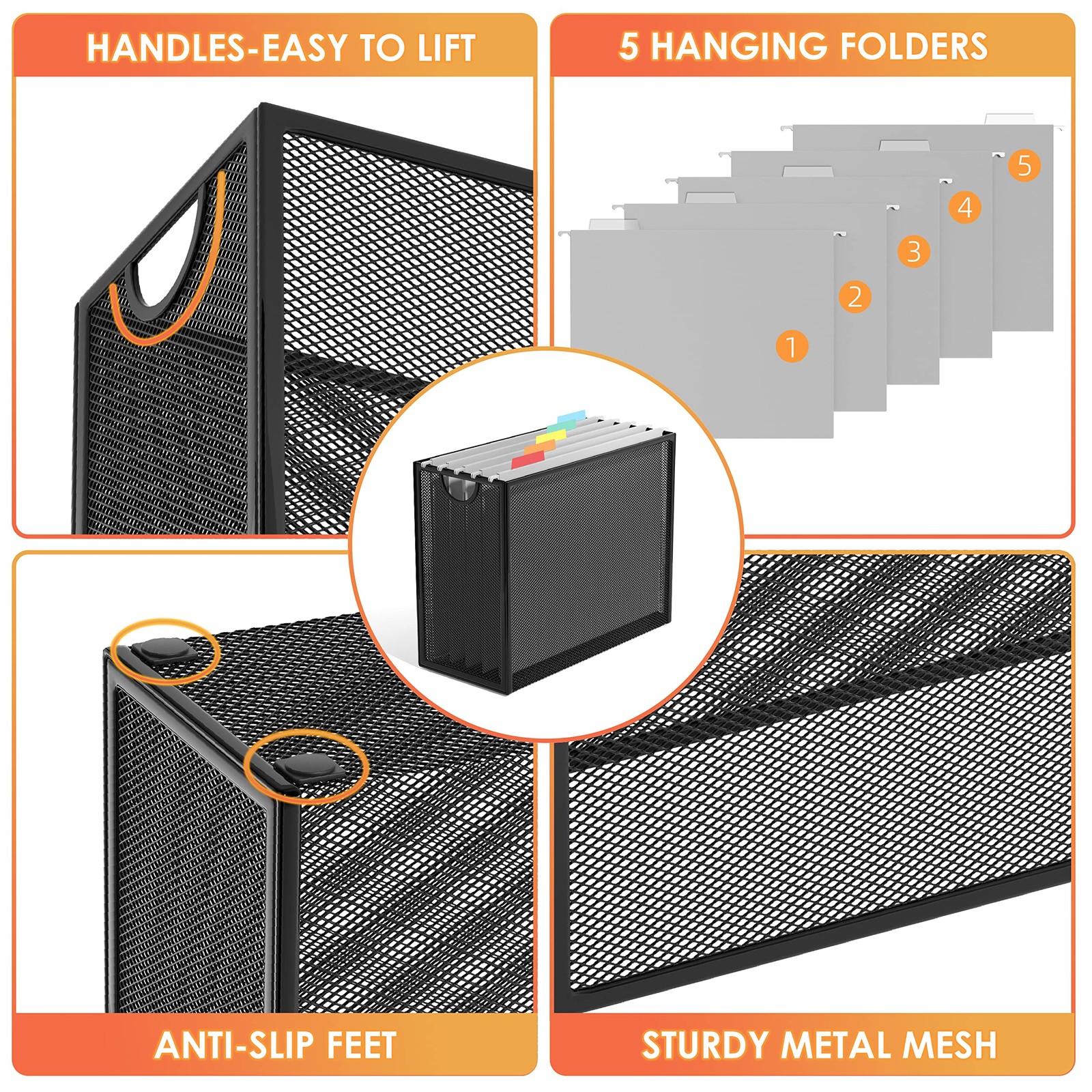 Sinboun Hanging File Organizer Letter-size File Holder Filing Box Incl