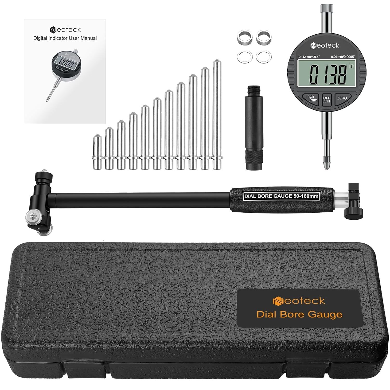 Bore Gauge Set Digital Indicator Dial Bore Gauge (2-6″/0.0005″) with Self-Center