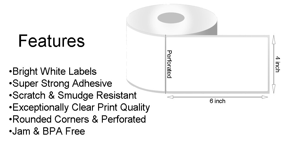 6 Rolls 4×6 Direct Thermal Shipping Labels – 250 per roll – 1,500 labels