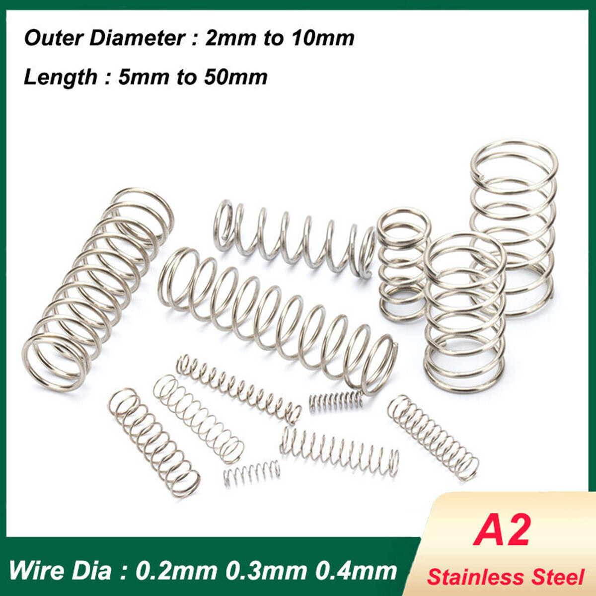 10Pcs Compression Spring A2 Stainless Steel Wire Diameter 0.2mm 0.3mm 0.4mm