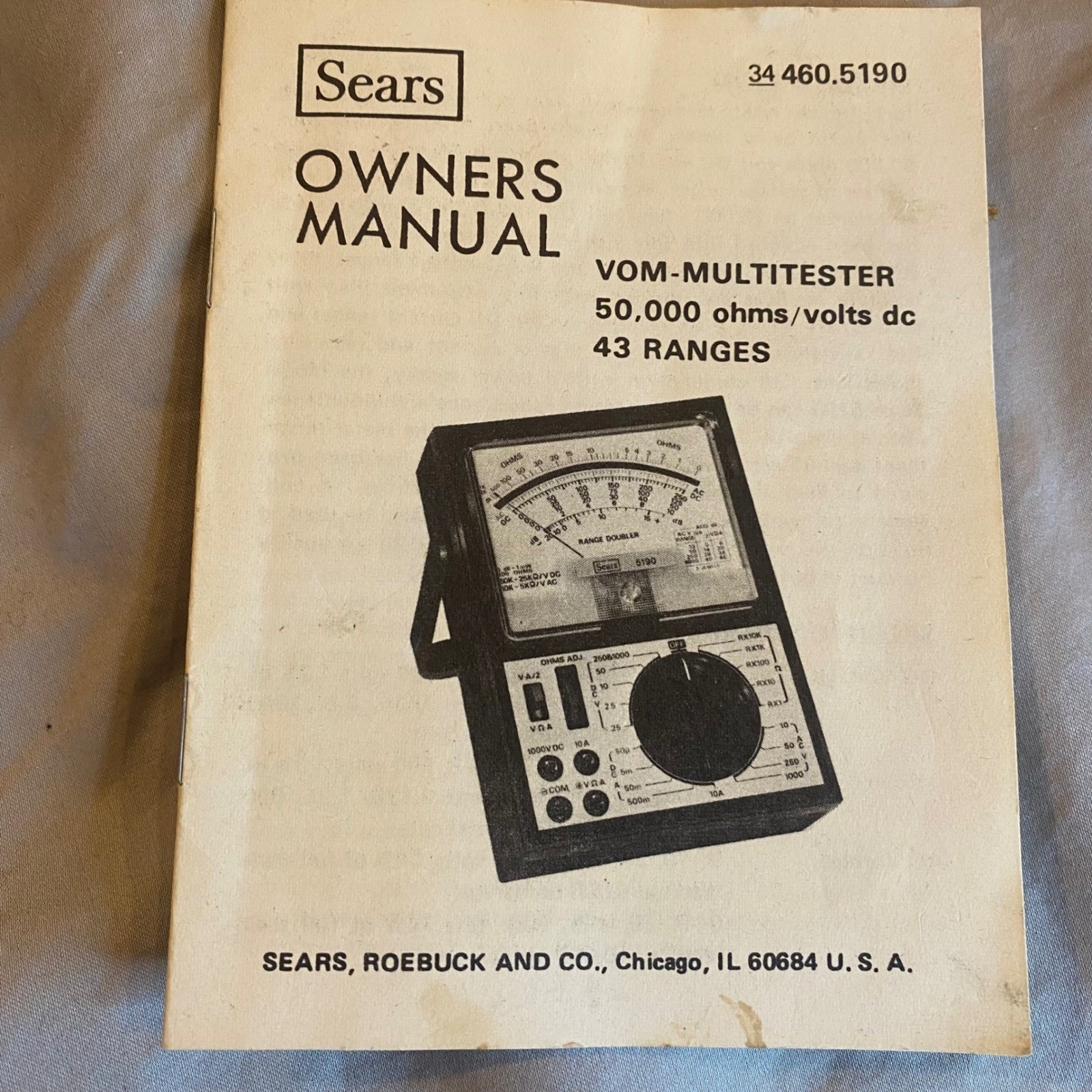Sears 5190 Portable 43 Range VOM Multitester 50000 Ohms Volt DC Vintage Tested