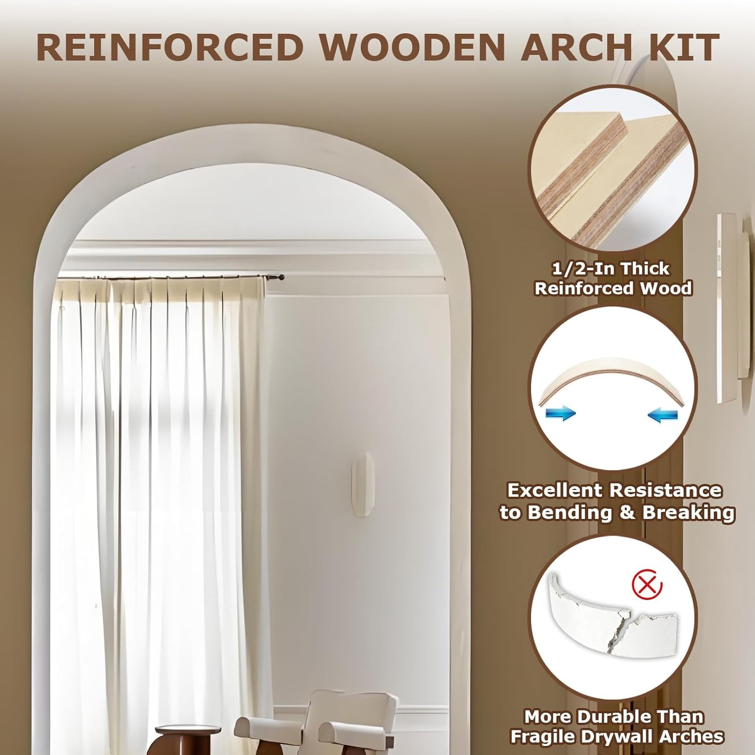 2 Pcs Wooden Doorway Arch Kit for Drywall, DIY Rounded & Half Circle Door Frame