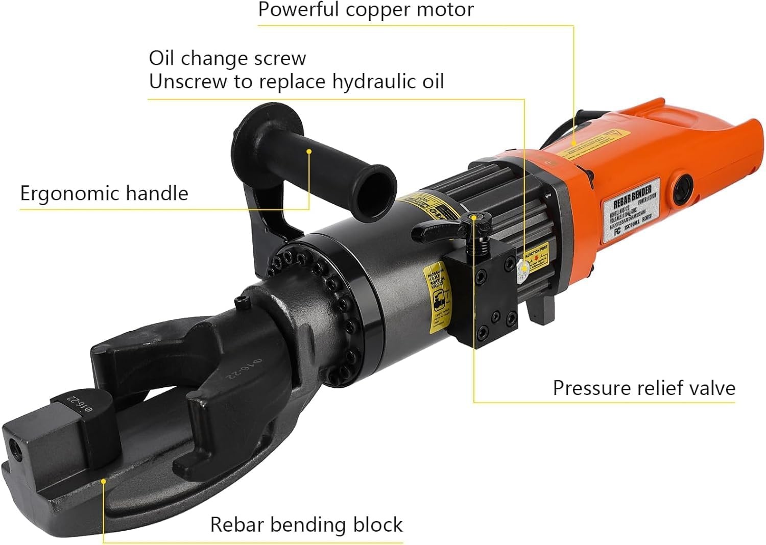 RB-22 with Electric Hydraulic Rebar Bender 1200W Power 7/8 Inch #7 22mm Capacity
