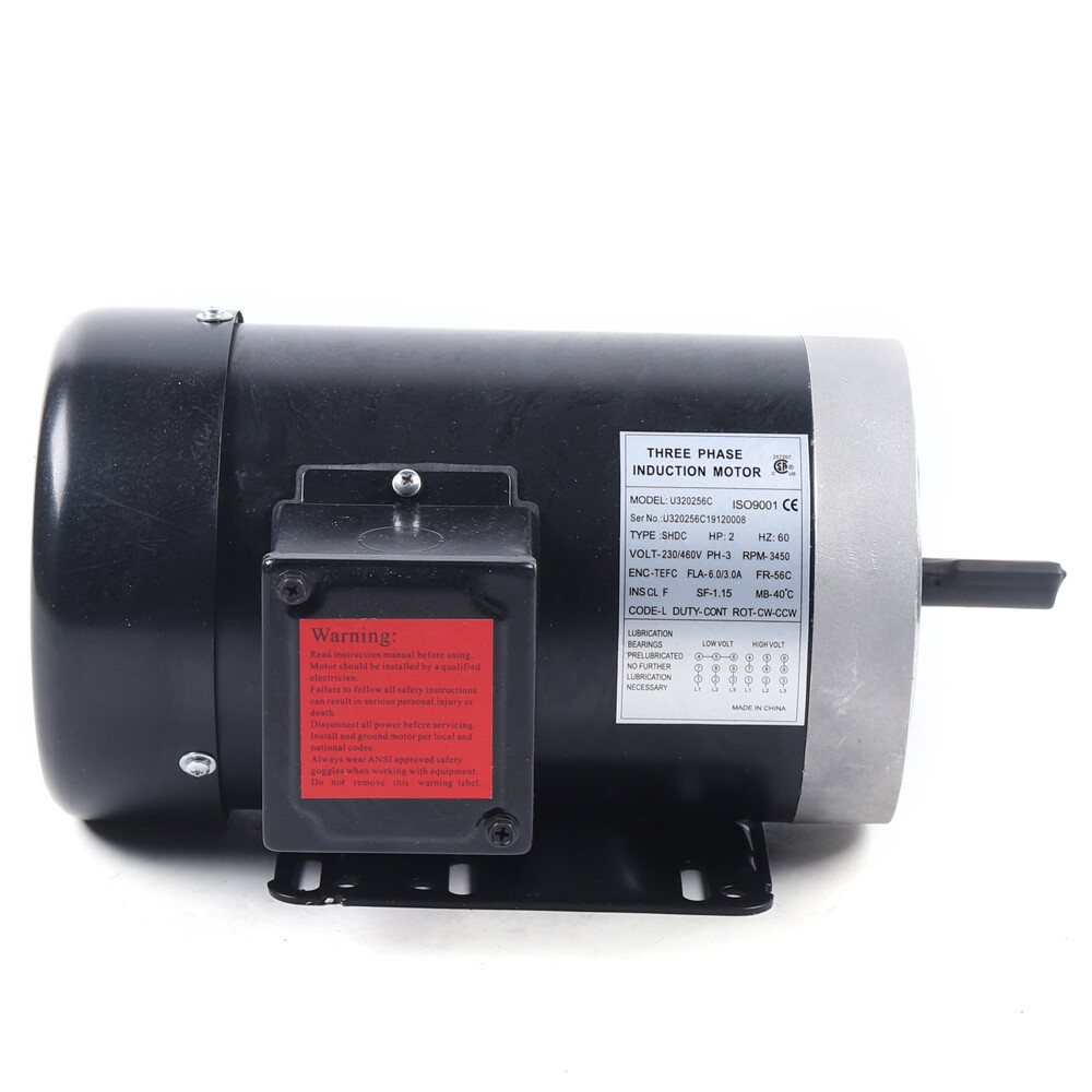 2HP 3 Phase Electric Motor 3450 RPM 56C Frame TEFC 208 230/460V Premium Efficien
