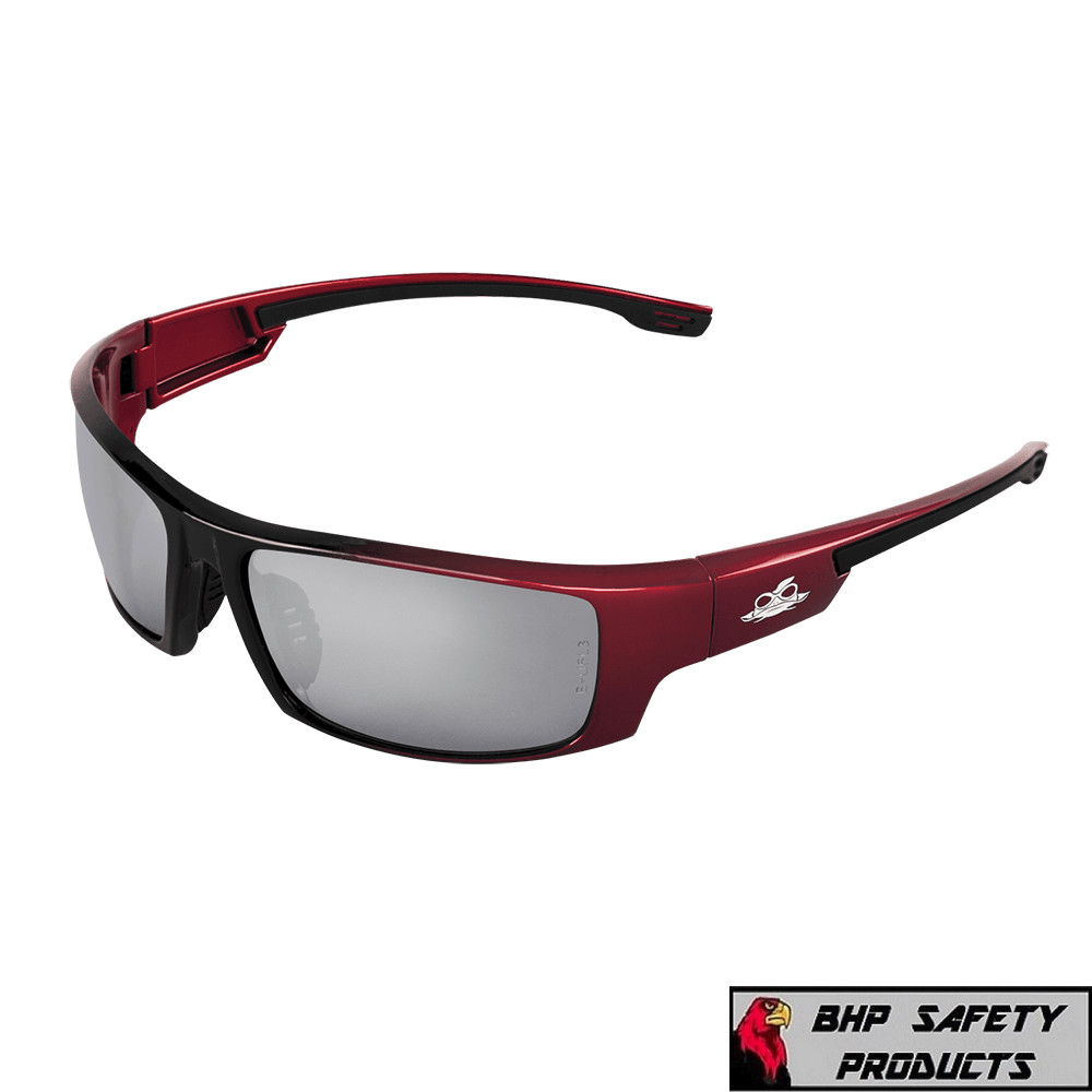 Bullhead Dorado Red/Black Silver Mirror Safety Glasses Ballistic Rated Sun Z87+