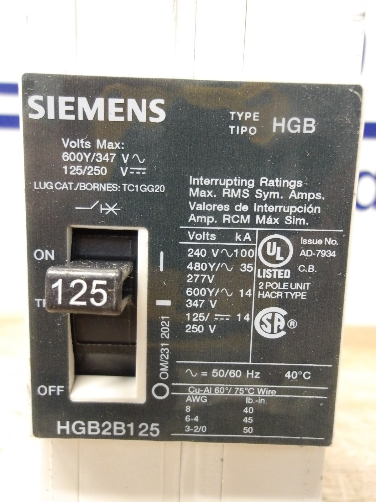 SIEMENS 125 AMP BREAKER 480/277 V, #78246G NIB