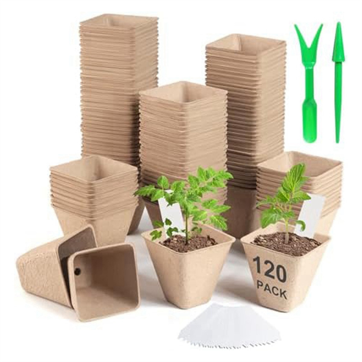 120 Pack Square Peat Pots for Seedlings, Growing Pots with Drainail3551-