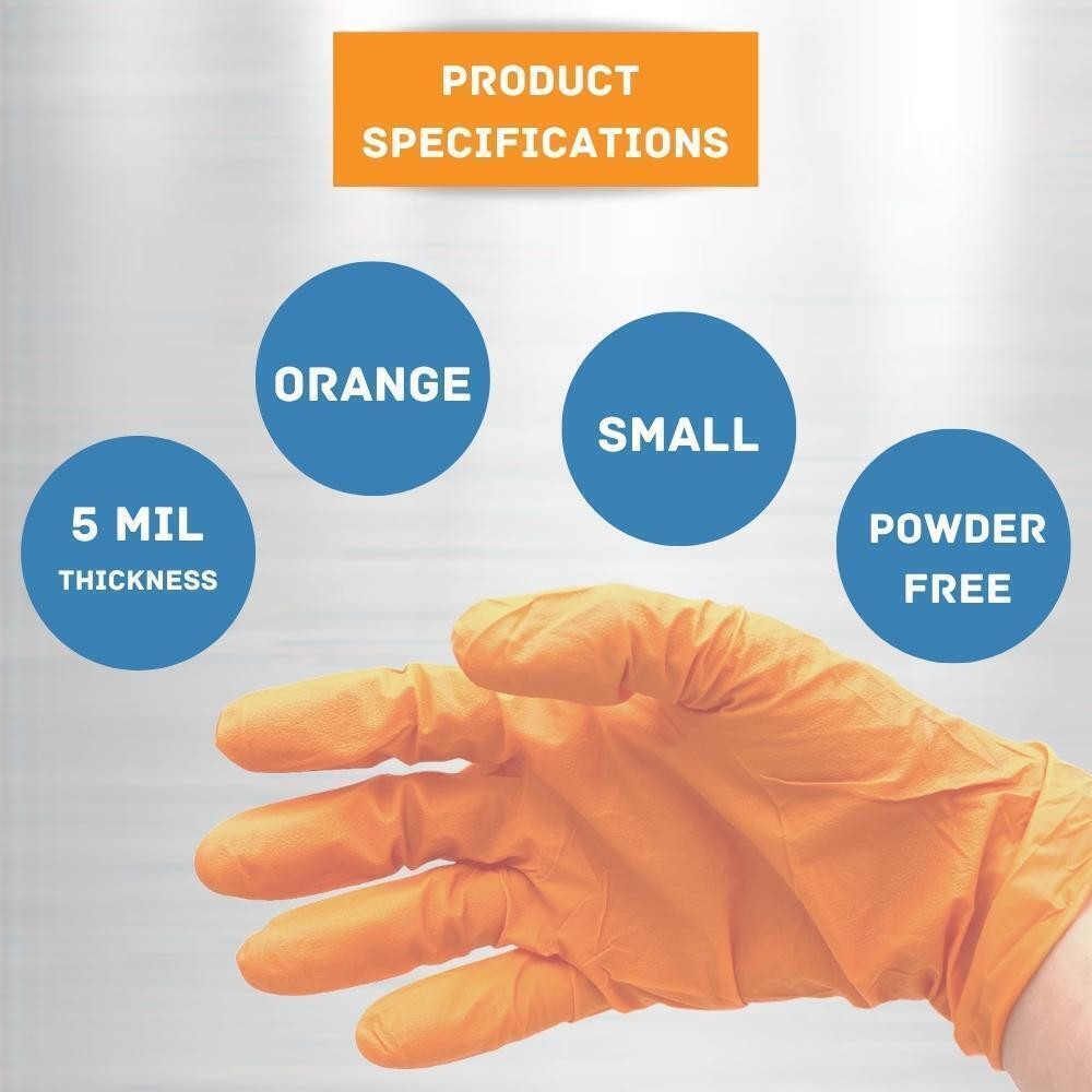 Orange Nitrile Disposable Medical Examination Gloves, 5 Mil, Latex & Powder Free