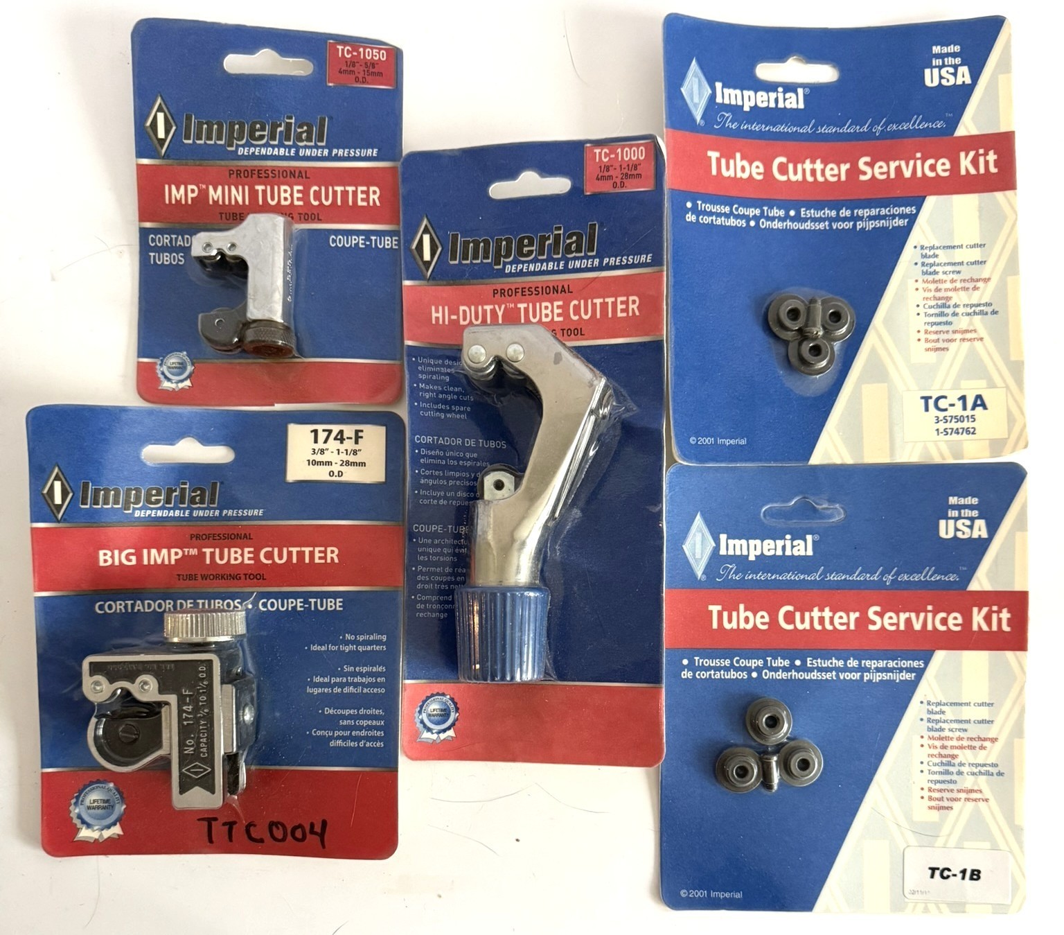 IMPERIAL TUBE CUTTER LOT of 3 CUTTERS and 2 SERVICE KITS EXTRA BLADES PIPE HVAC