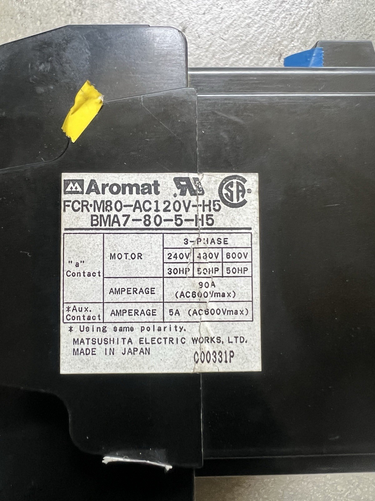 Aromat Green Power NEMA Size 3 Contactor 90A 3-Pole 120V Coil FCR-M80