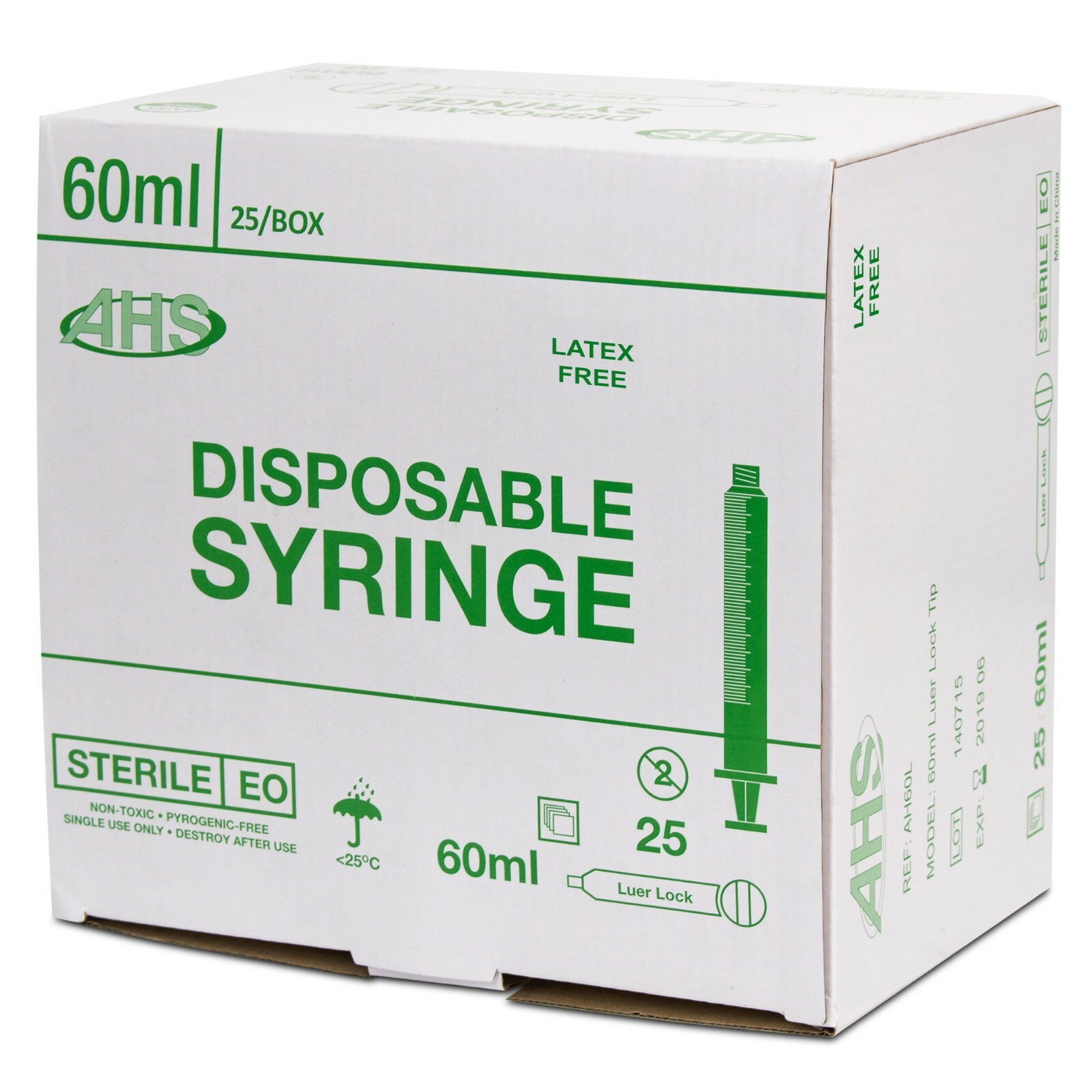 AHS 60ml (60cc) Luer Lock Syringe, 250/Case