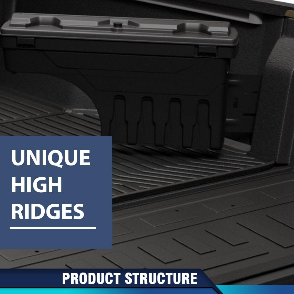 TPE Floor Mats Cargo Liners for Ford F150 2021-2025 6.5FT Bed All Weather Black