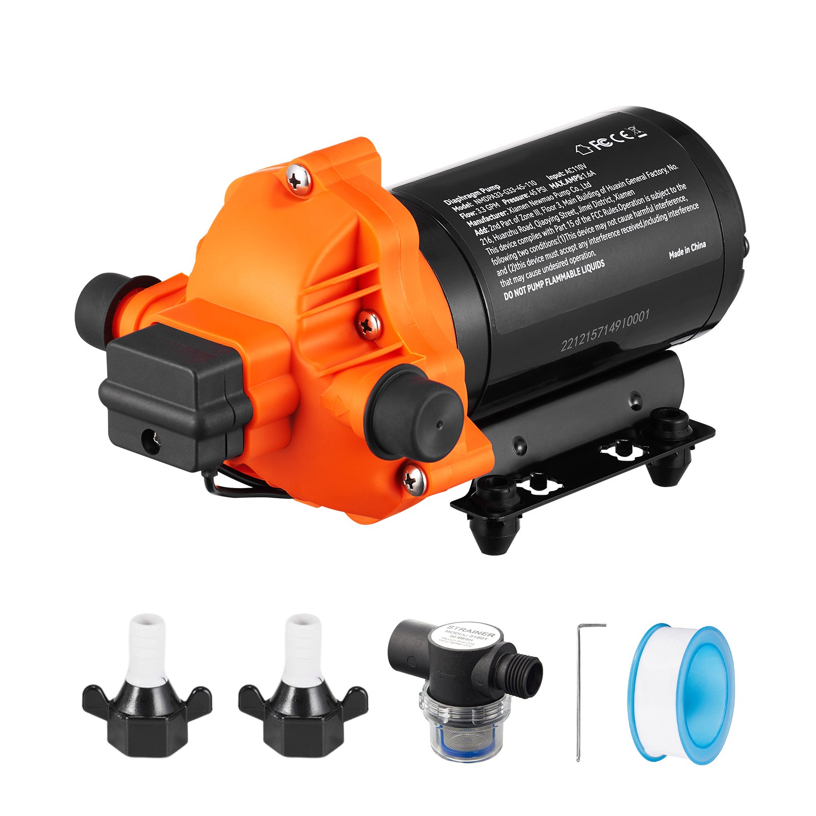 VEVOR 110V Water Pressure Diaphragm Pump Self-Priming Pump 45 PSI 3.3GPM Boat RV