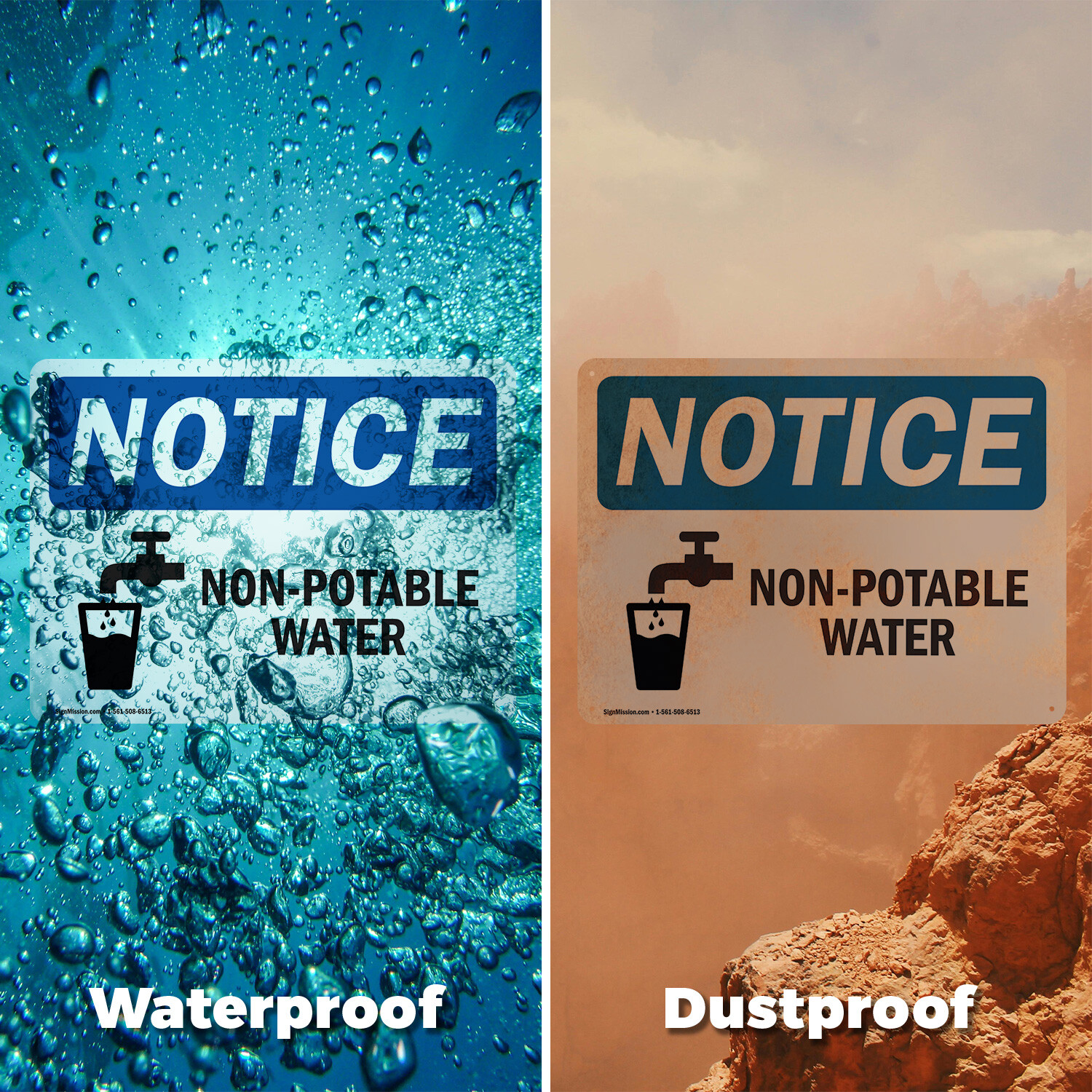 (2 Pack) Non-Potable Water OSHA Notice Sign Decal Metal Plastic