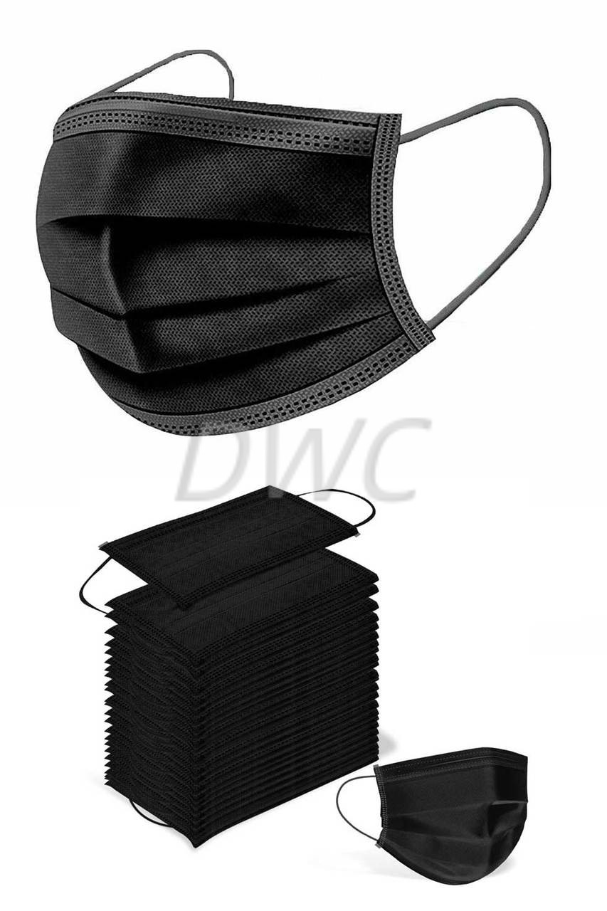 50 Pack – 3-Ply Black Disposable Face Mask Ear-loop Mouth Cover USA Seller
