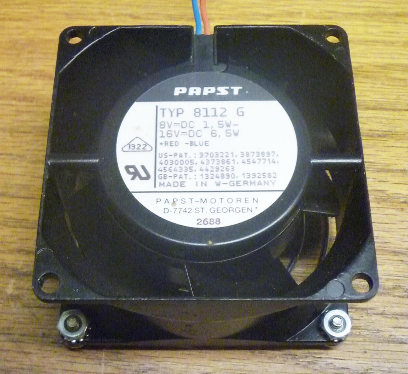 PAPST TYP 8112-G Fan with Guard PAPST-MOTOREN W. Germany 8V 16V DC