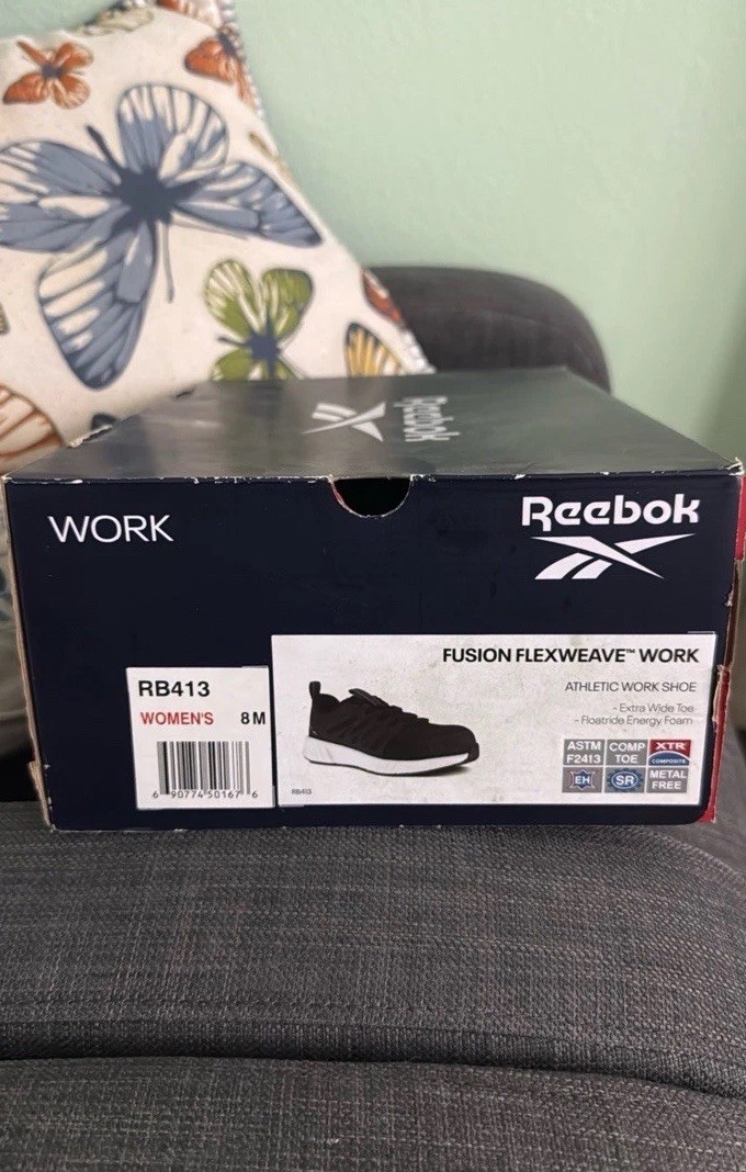 Reebok Fusion Flexweave Work Shoe Black White Size 8 women’s