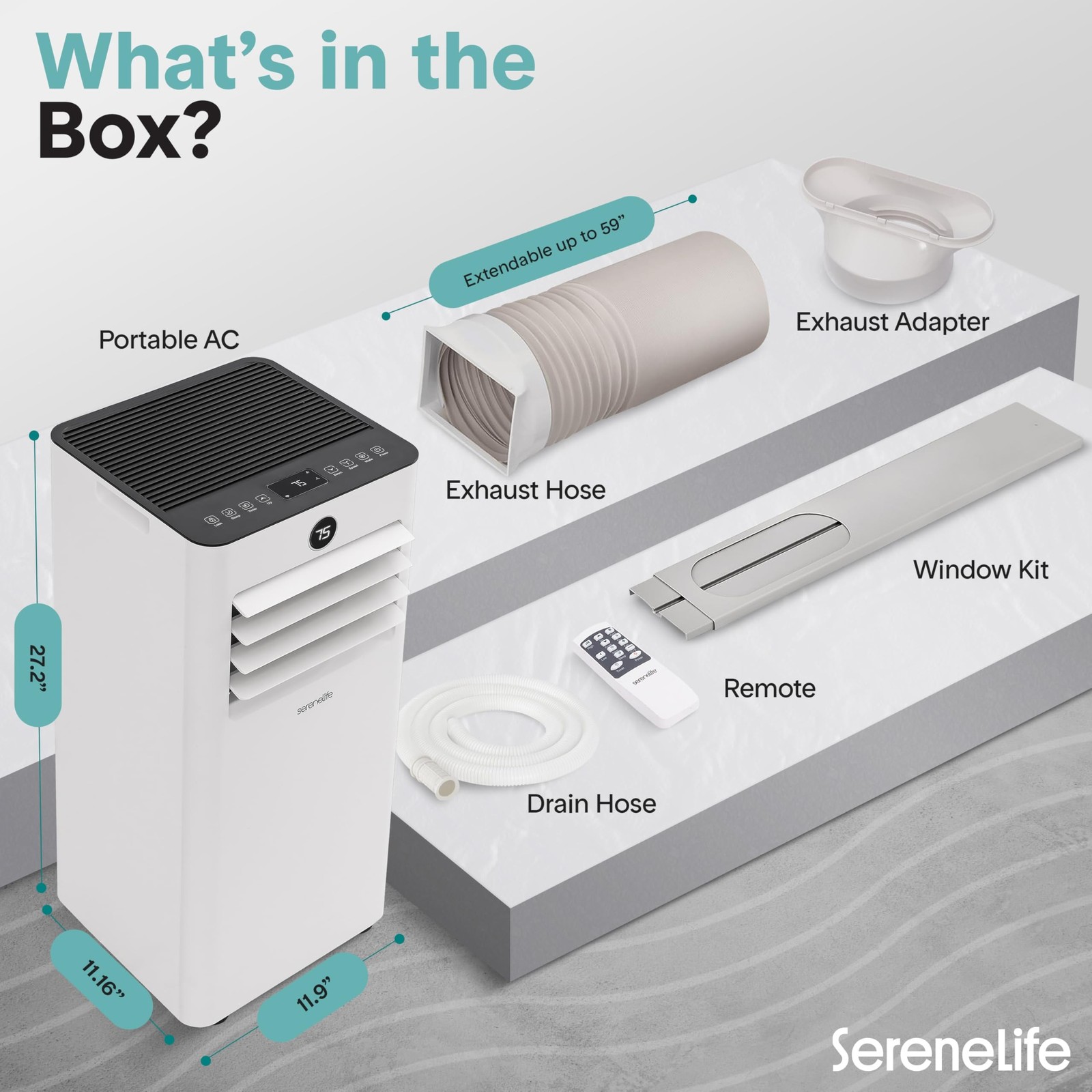 SereneLife 10,000 BTU Portable Air Conditioner, Small AC with Dehumidifier an…