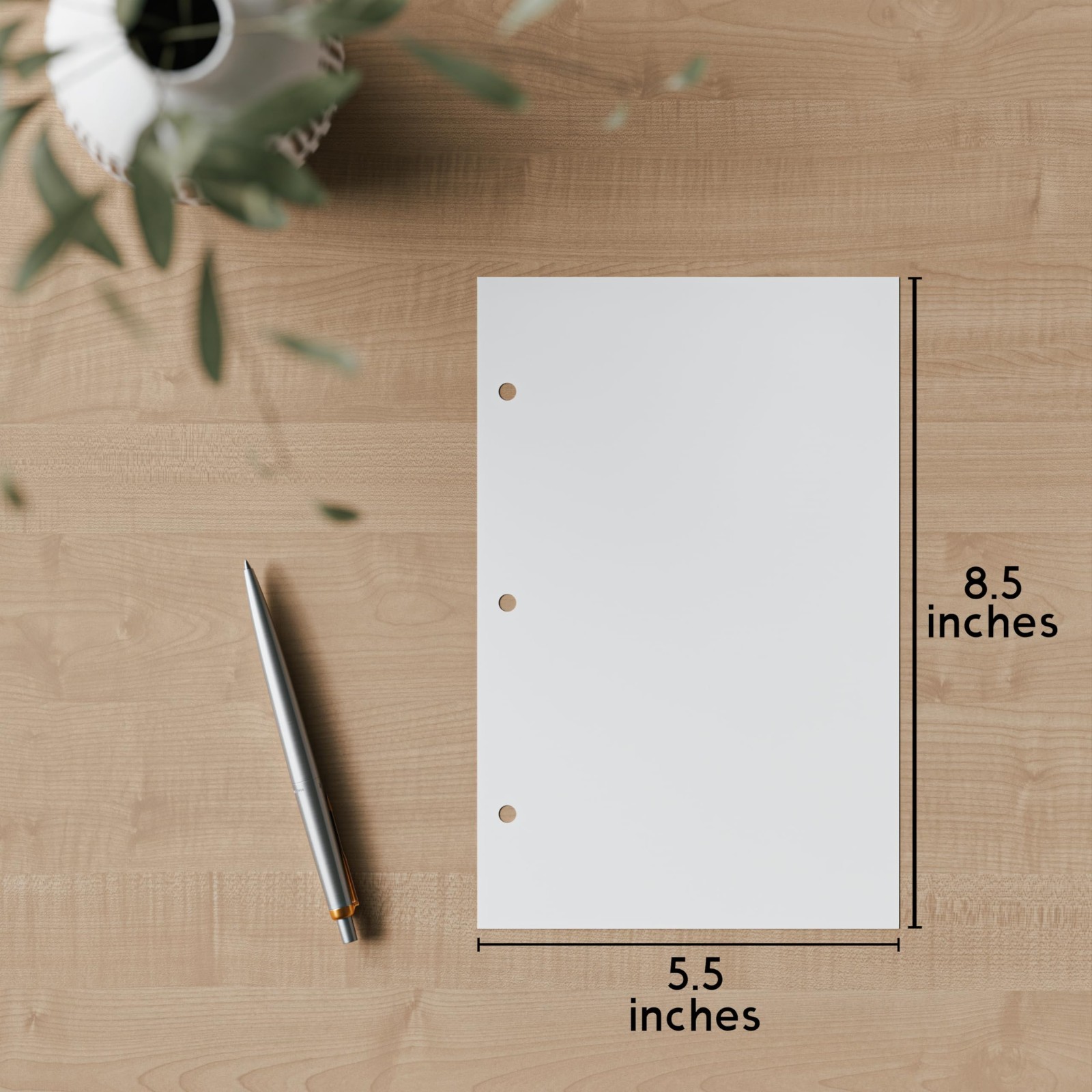 Half Letter Blank Paper 3-Hole Punched 500 Sheets 100 GSM Binder Refill 5.5″x8.5