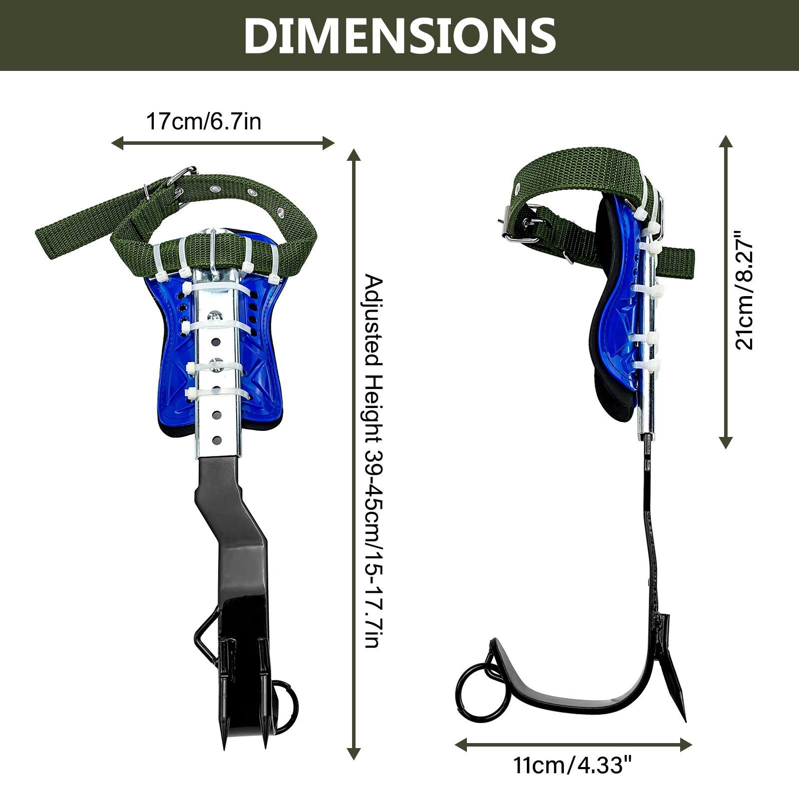 Tree Climbing Spikes Adjustable Height Pole Tree Climbing Spurs Steel w/2 Gear