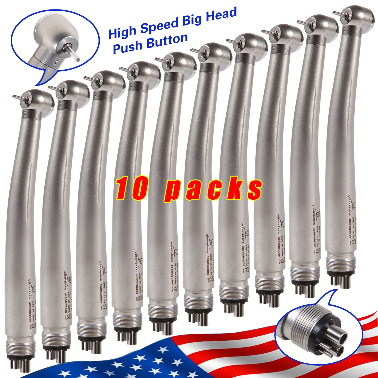 10 Pcs USA Dental High Speed Turbine Handpiece Push 4Hole Fit NSK PANA MAX YDA4
