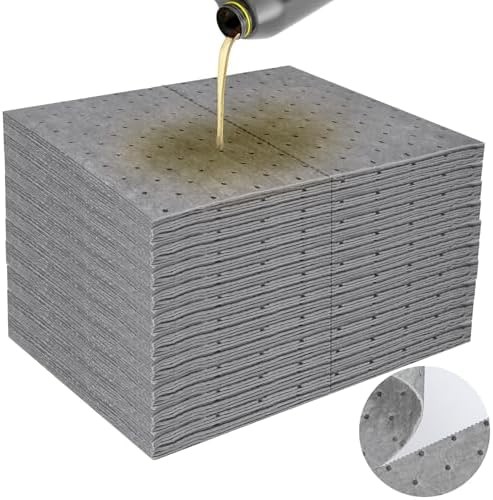 100PC Oil Absorbent Pads | 13″x10″ Meltblown Polypropylene Mats, Hand-Tear Li…