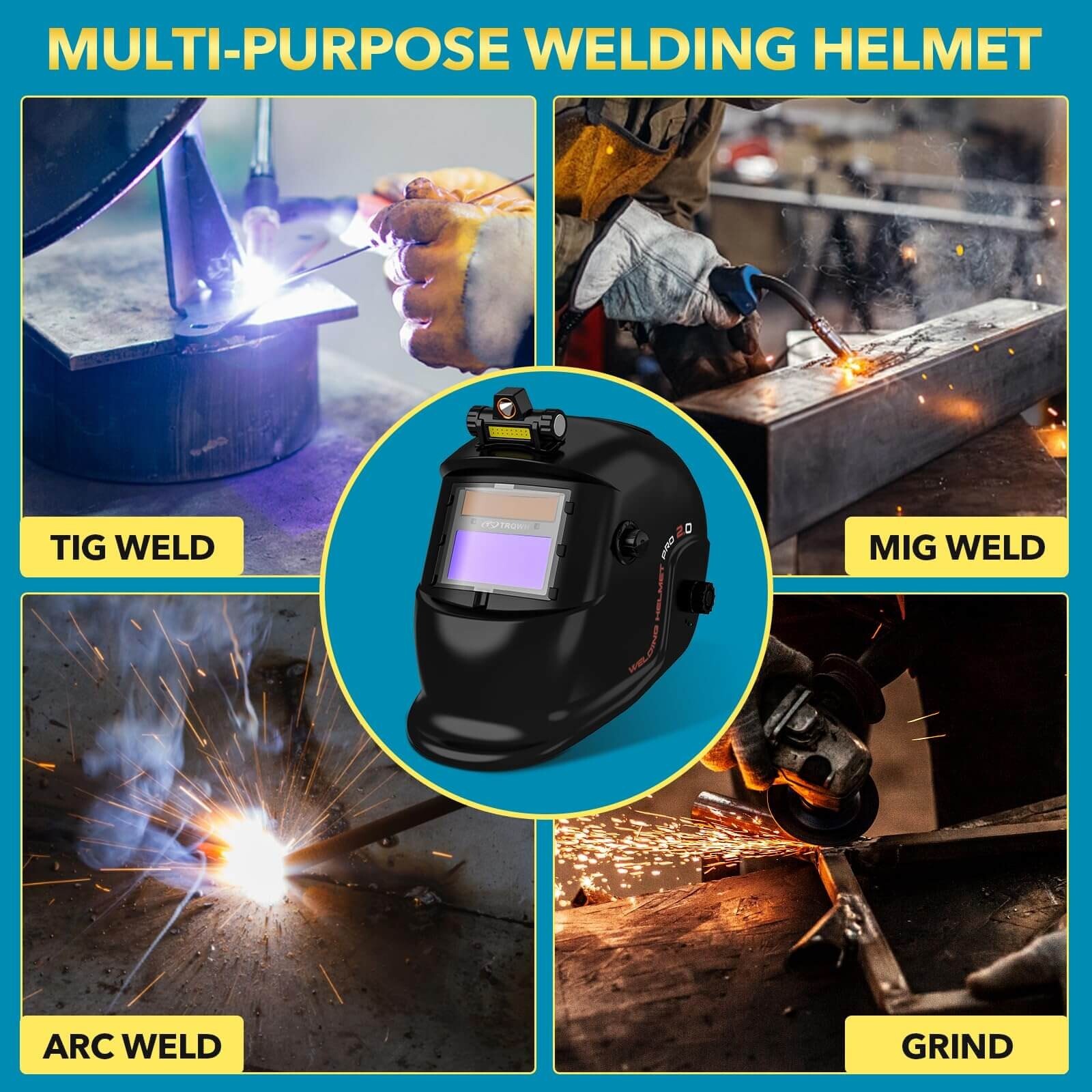 Solar-Powered True Color Auto-Darkening Welding Helmet for TIG, MIG, and ARC