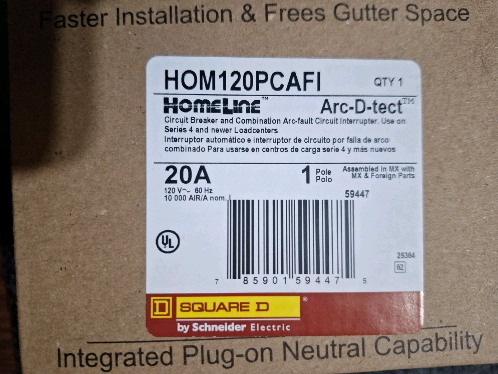 (4) Square D Homeline 1 Pole 20A 120VAC Mini Circuit Breaker – HOM120PCAFI