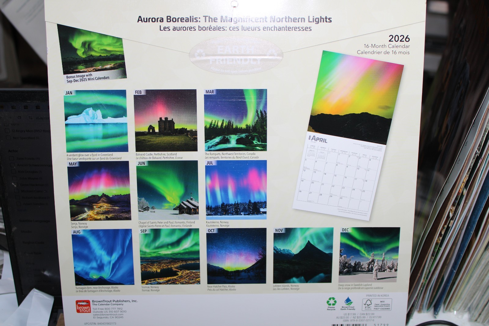 Aurora Borealis | 2026 12×24″ (Hanging) Square Wall Calendar | Plastic-Free
