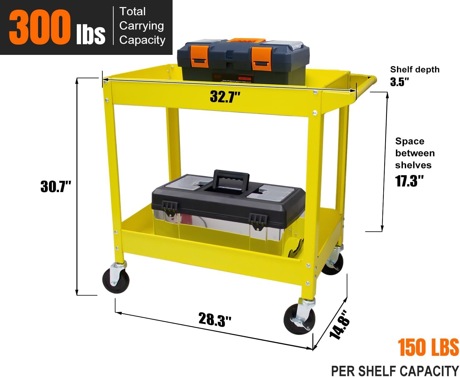 Rolling Heavy Duty Utility Metal Cart 2 Shelves Service Garage Push Hand