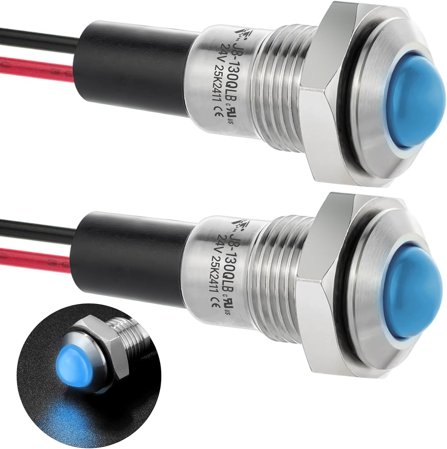 UL Listed Mini Indicator Light 8mm 0.31 Inch Waterproof IP67 110V 120V Domed