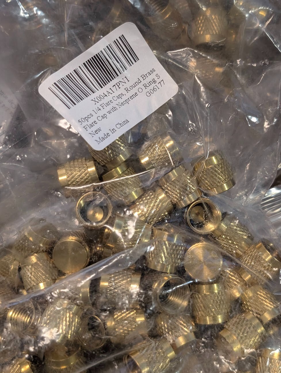 50 Pcs 1/4Inch Brass Flare Solid Brass Caps with O Seal 7/16-20UNF Thread NEW US