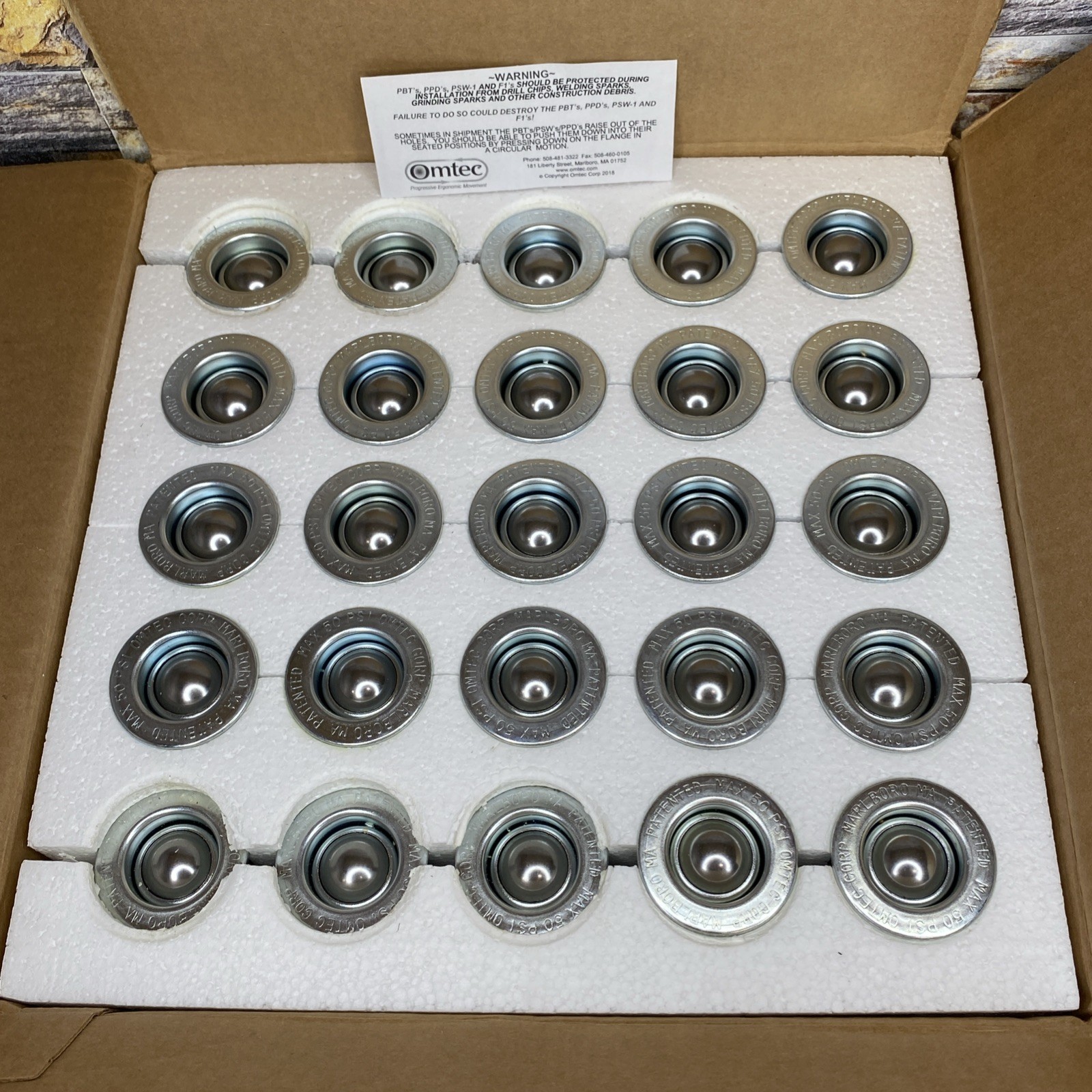 (25) Omtec PBT-1 Flange 1″ Pneumatic Pop Up Ball Transfer Unit Bearing Conveyor