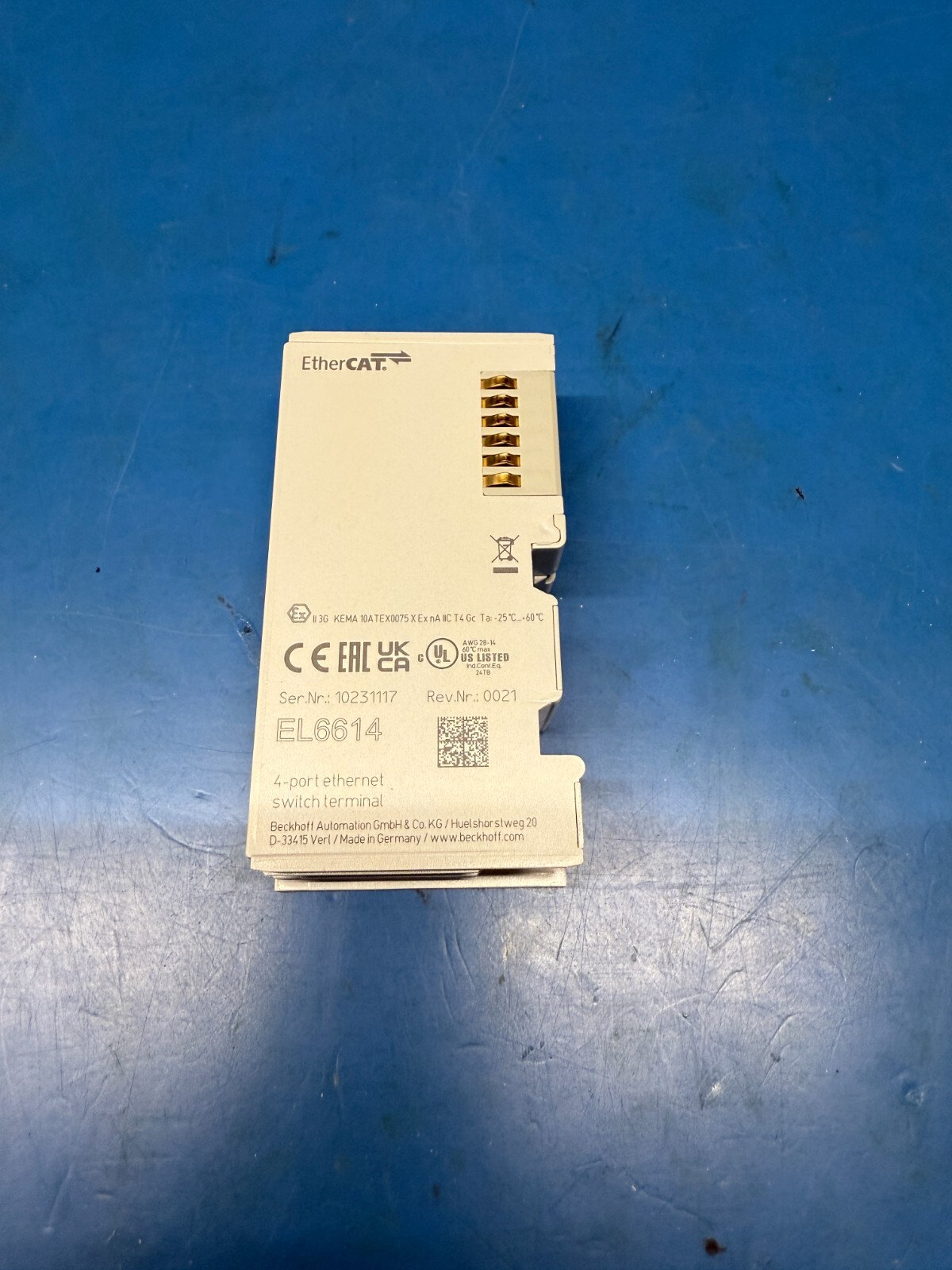 NEW Beckhoff EL6614 4-Port Ethernet Switch Terminal.