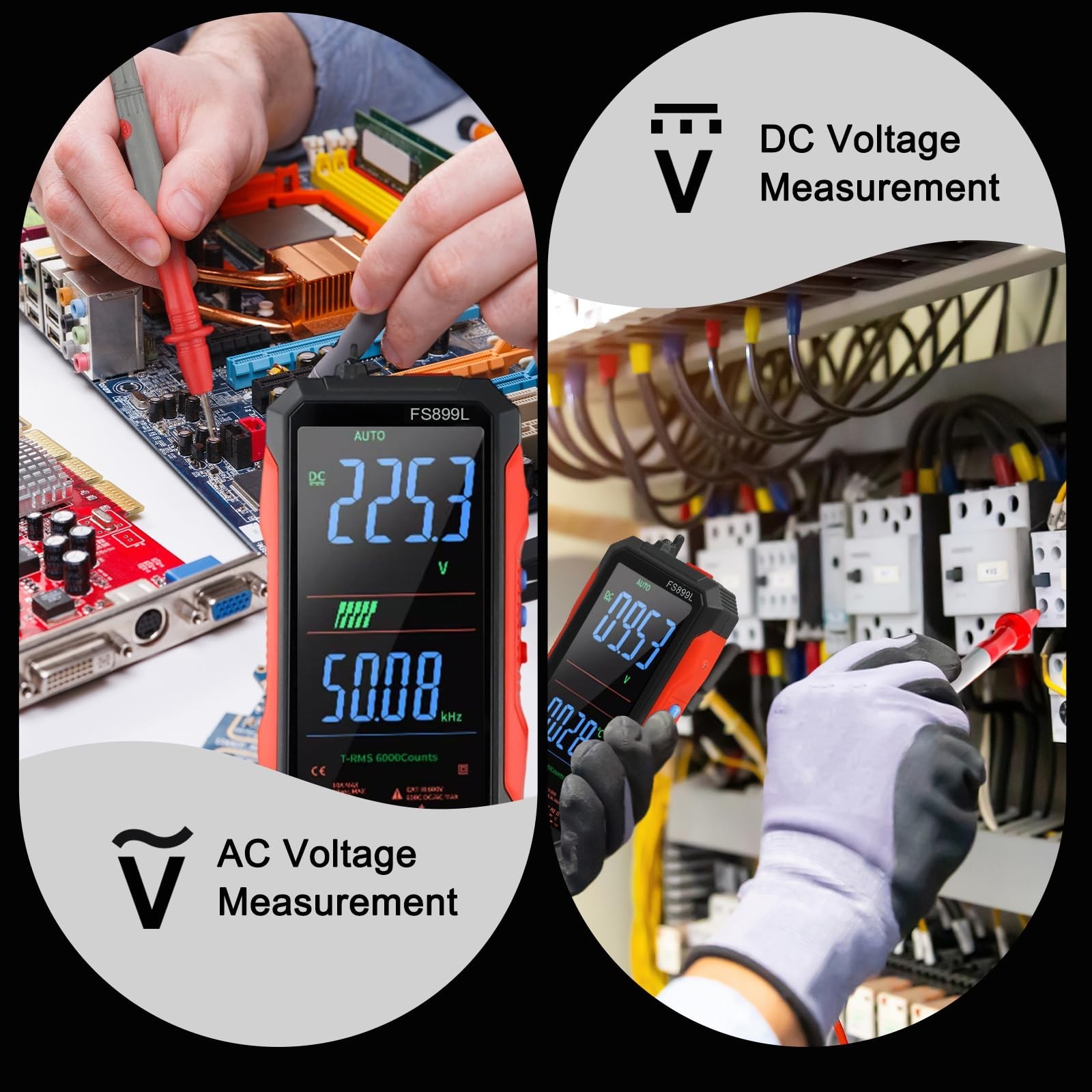 FS899L Digital Multimeter with Color Screen & Storage Case, USB C Rechargeable E