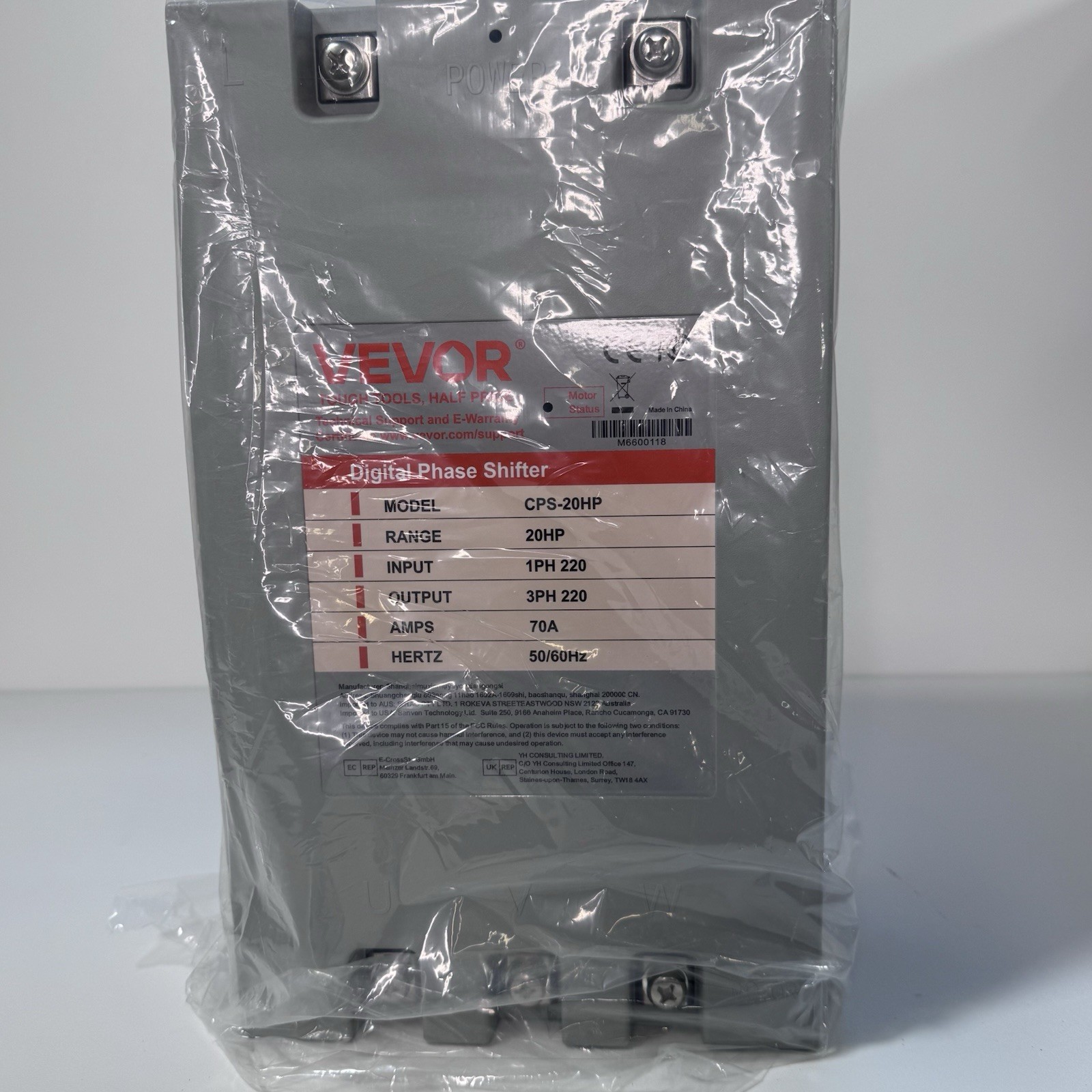 VEVOR 3 Phase Converter 20HP 70A 220V Single to 3 Phase 220V-240V NEW!! Open Box