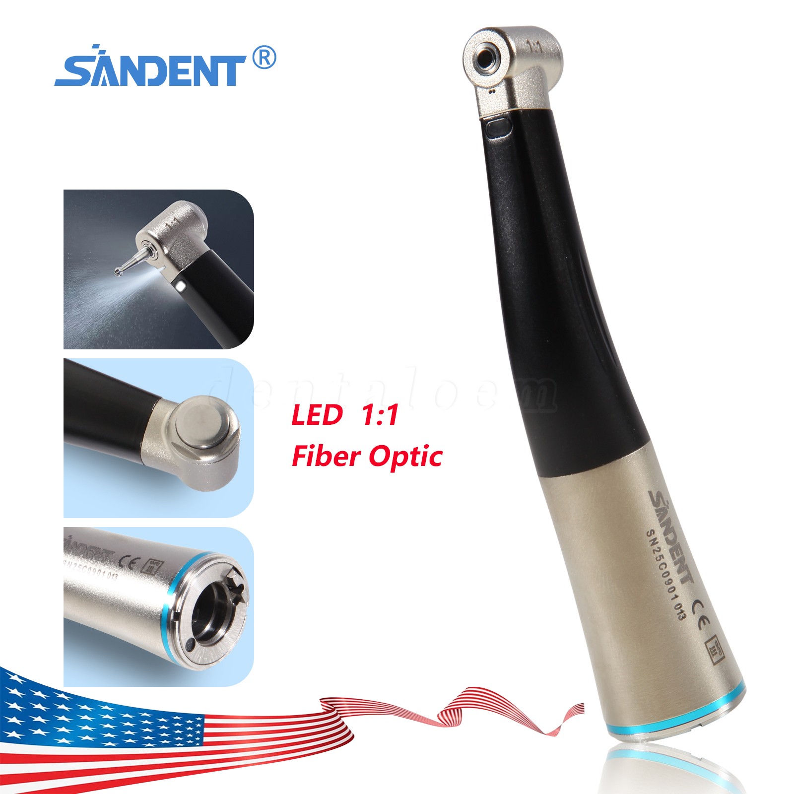Dental Low Speed Handpiece Fiber Optic 1:1 Contra Angle Handpiece With LED Light