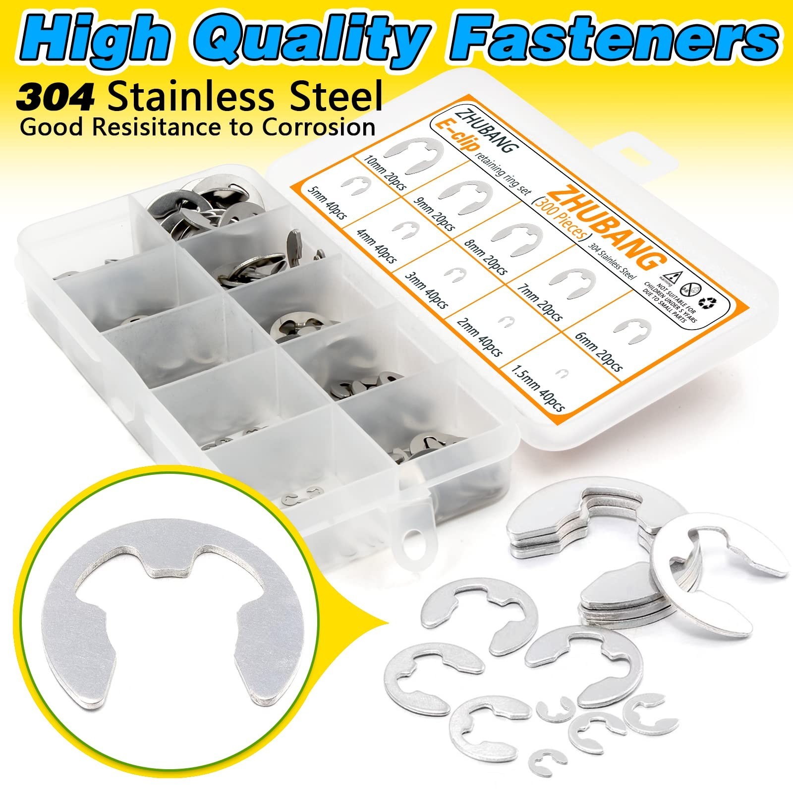800Pcs C-Clip & E-Clip Assortment Kit, Snap Rings, 304 Stainless Steel + Plier S