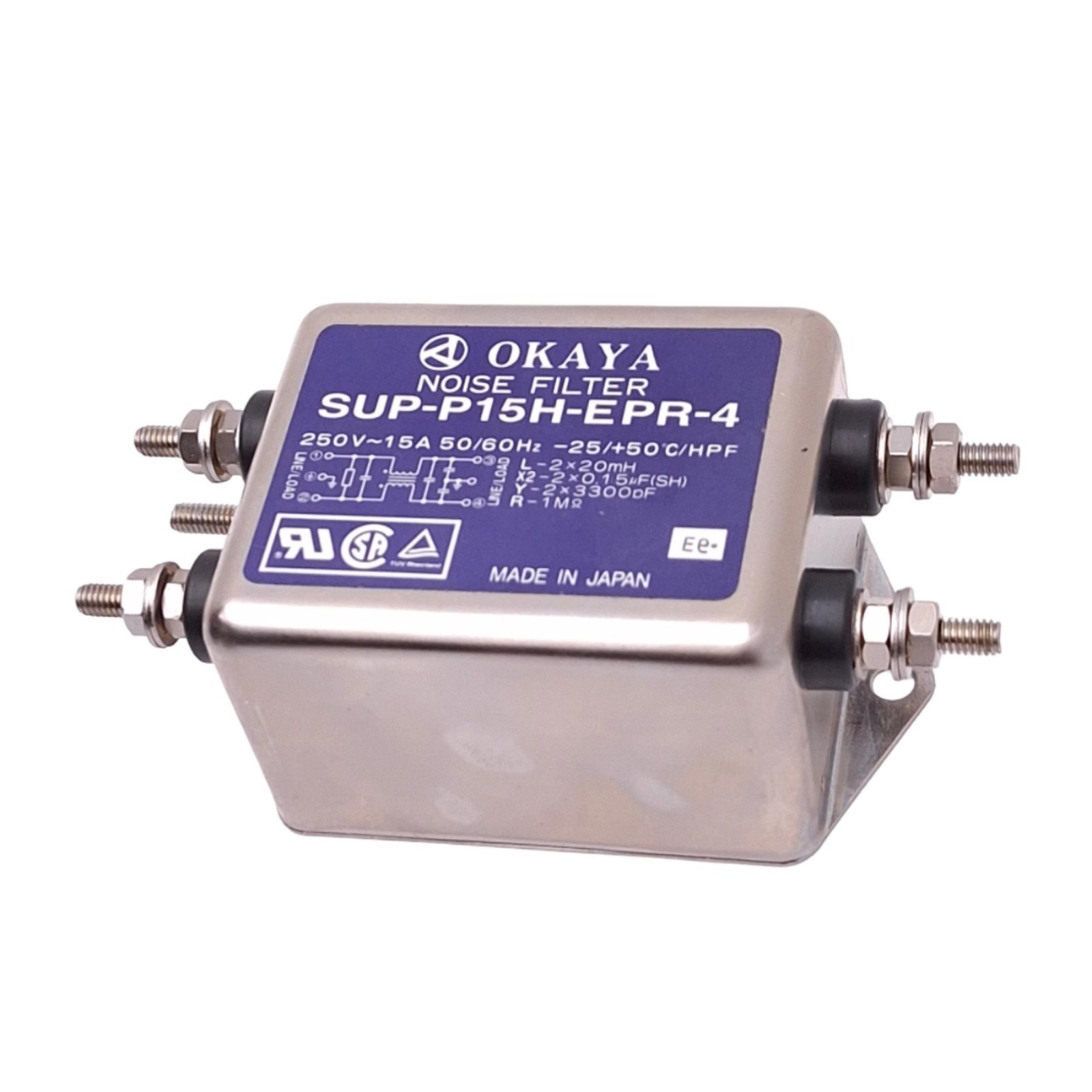 Okaya SUP-P15H-EPR-4 Powerline Noise Filter, 250VAC 15A, 20-30dB 10000Hz