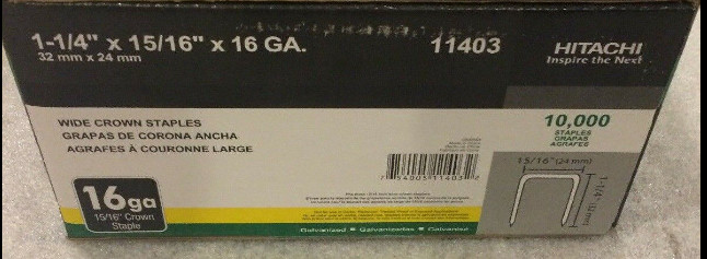 10,000 Hitachi 11403 1-1/4 x 15/16 16 Gauge Wide Crown Galvanized Staples