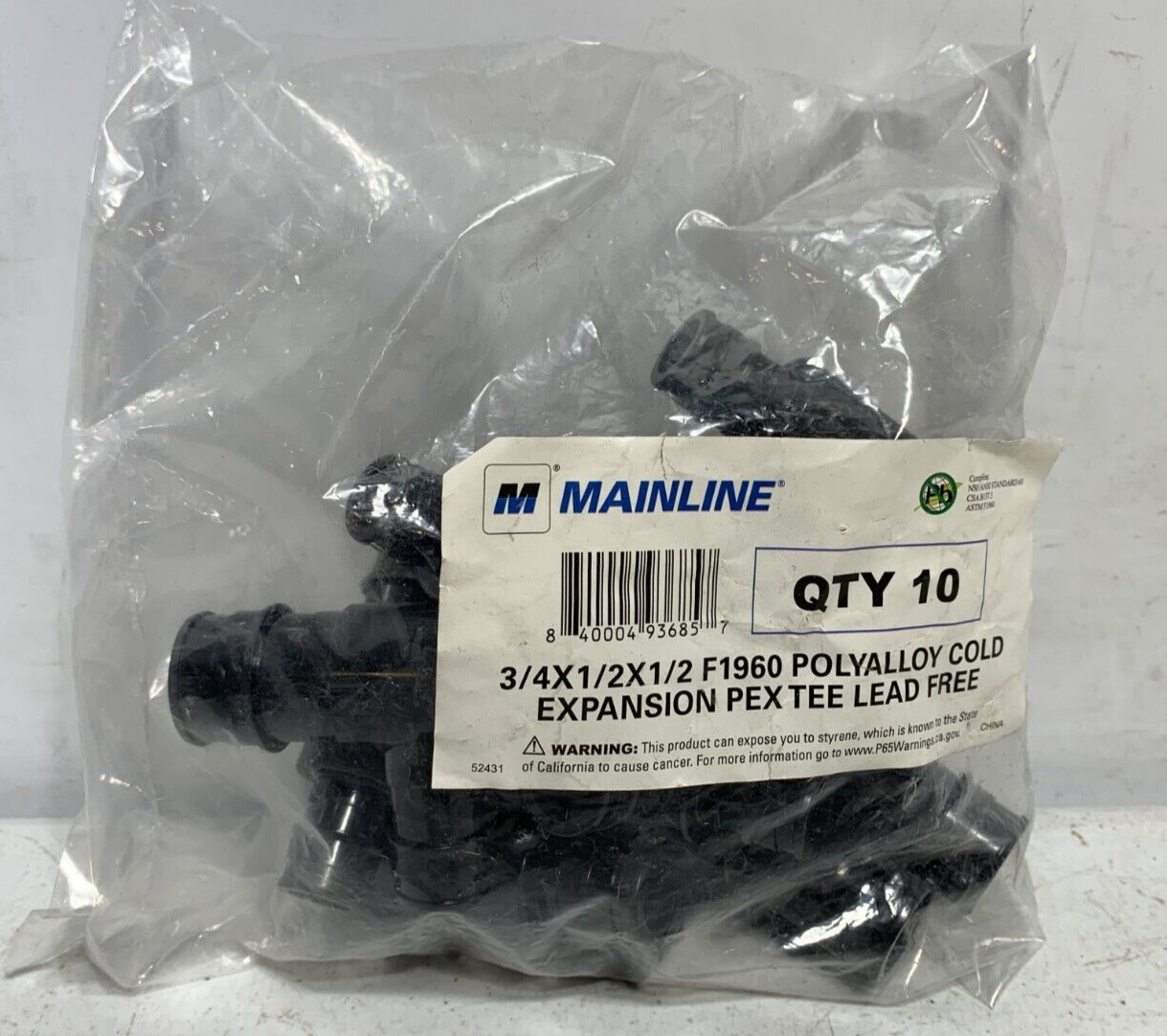 Mainline F1960 Fittings Cold Expansion Pex Tee 3/4″ x 1/2″ x 1/2″ (pk of 10)