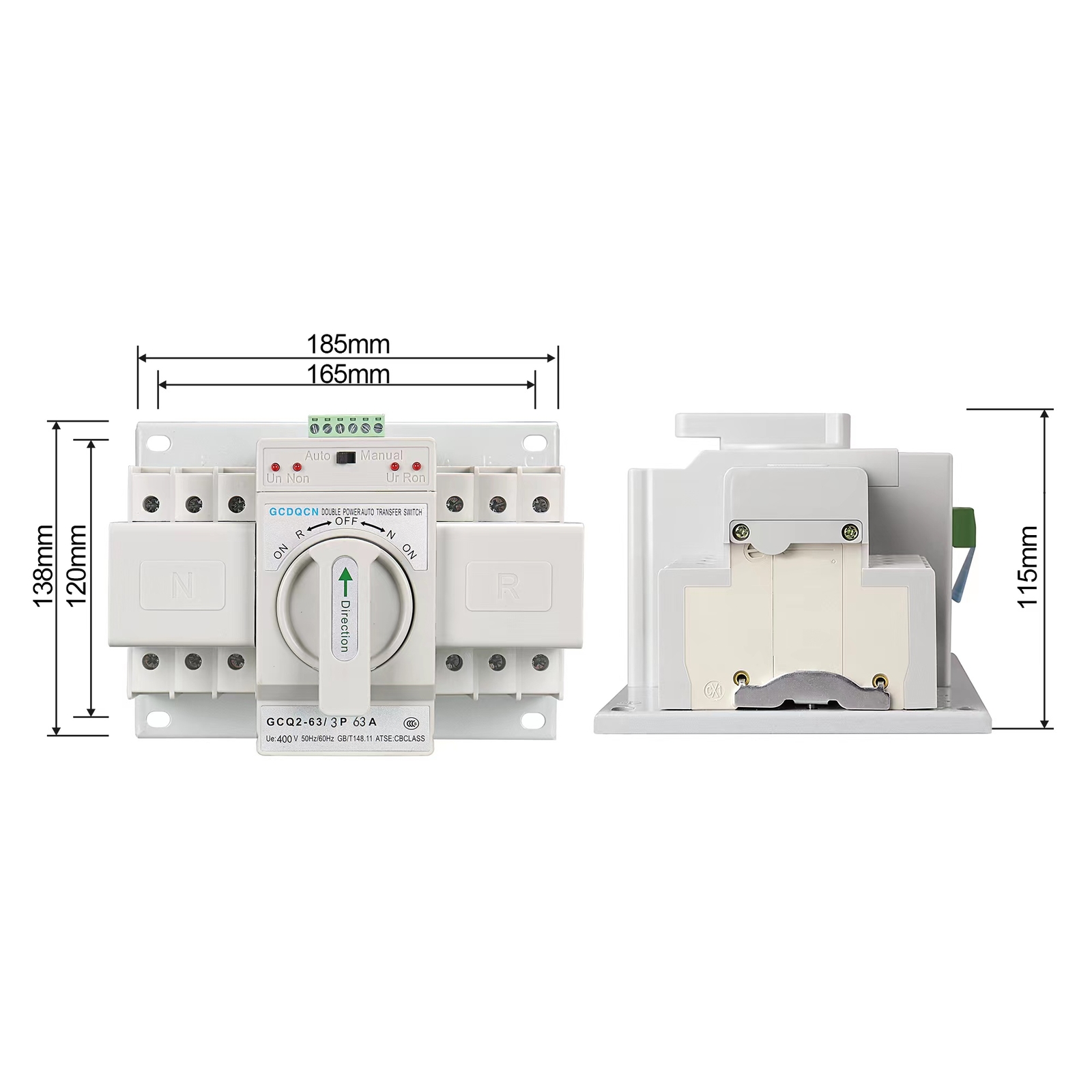 Manual 110V Dual Power Automatic Transfer Switch 3P Generator Changeover Switch