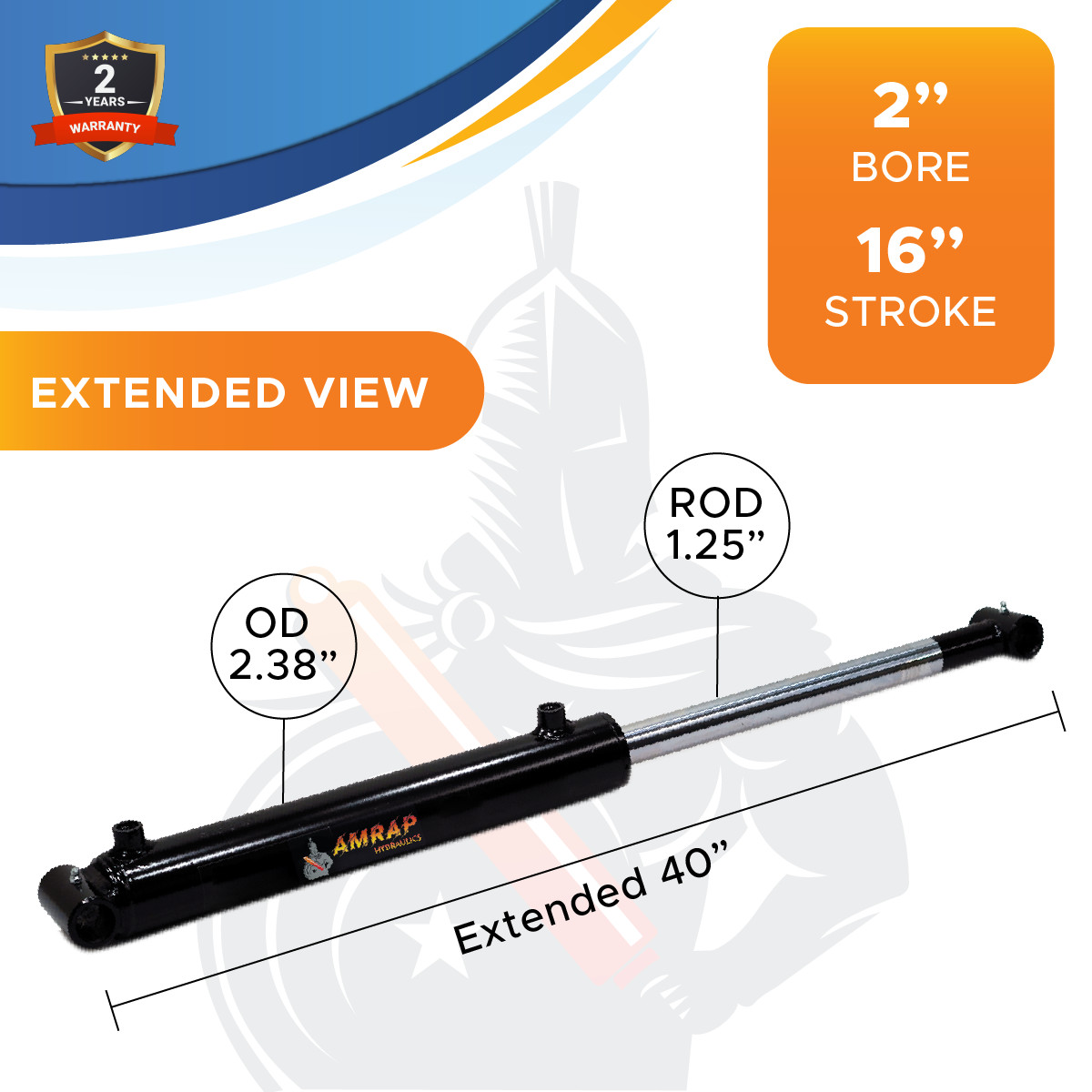 2×16 Hydraulic Cylinder 2″ Bore 16″ Stroke Welded Cross Tube Double Acting