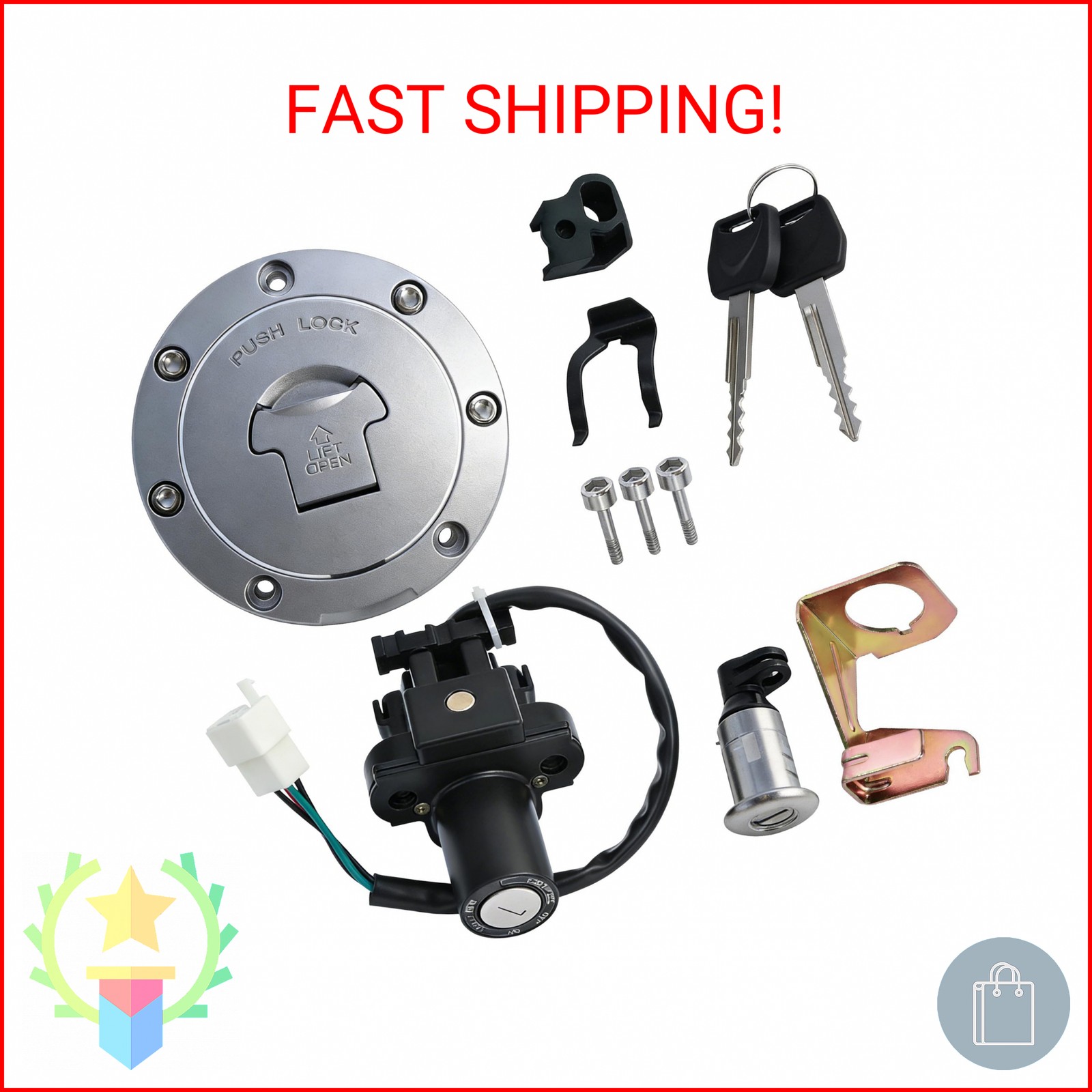 waltyotur Ignition Switch Fuel Gas Cap Seat Lock Key Set Replacement for Honda C