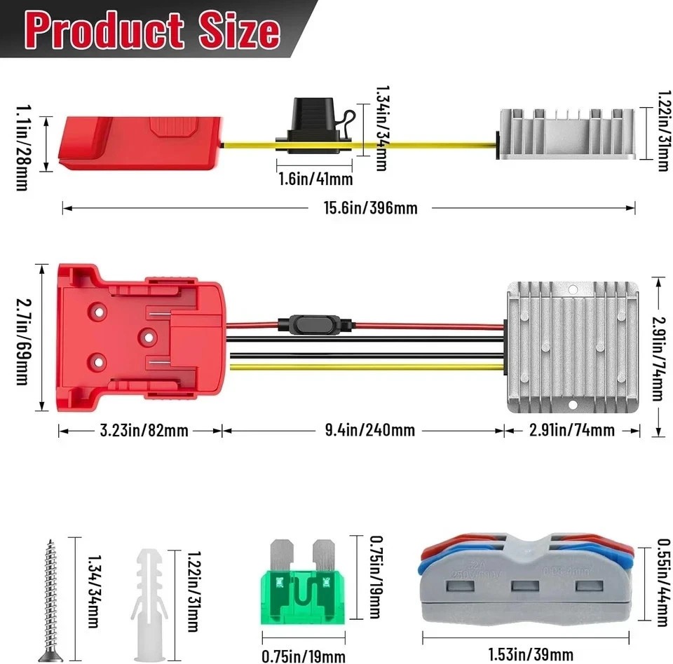 18v to 12v Step Down Converter for Milwaukee M18 Power Wheels Battery Adapter