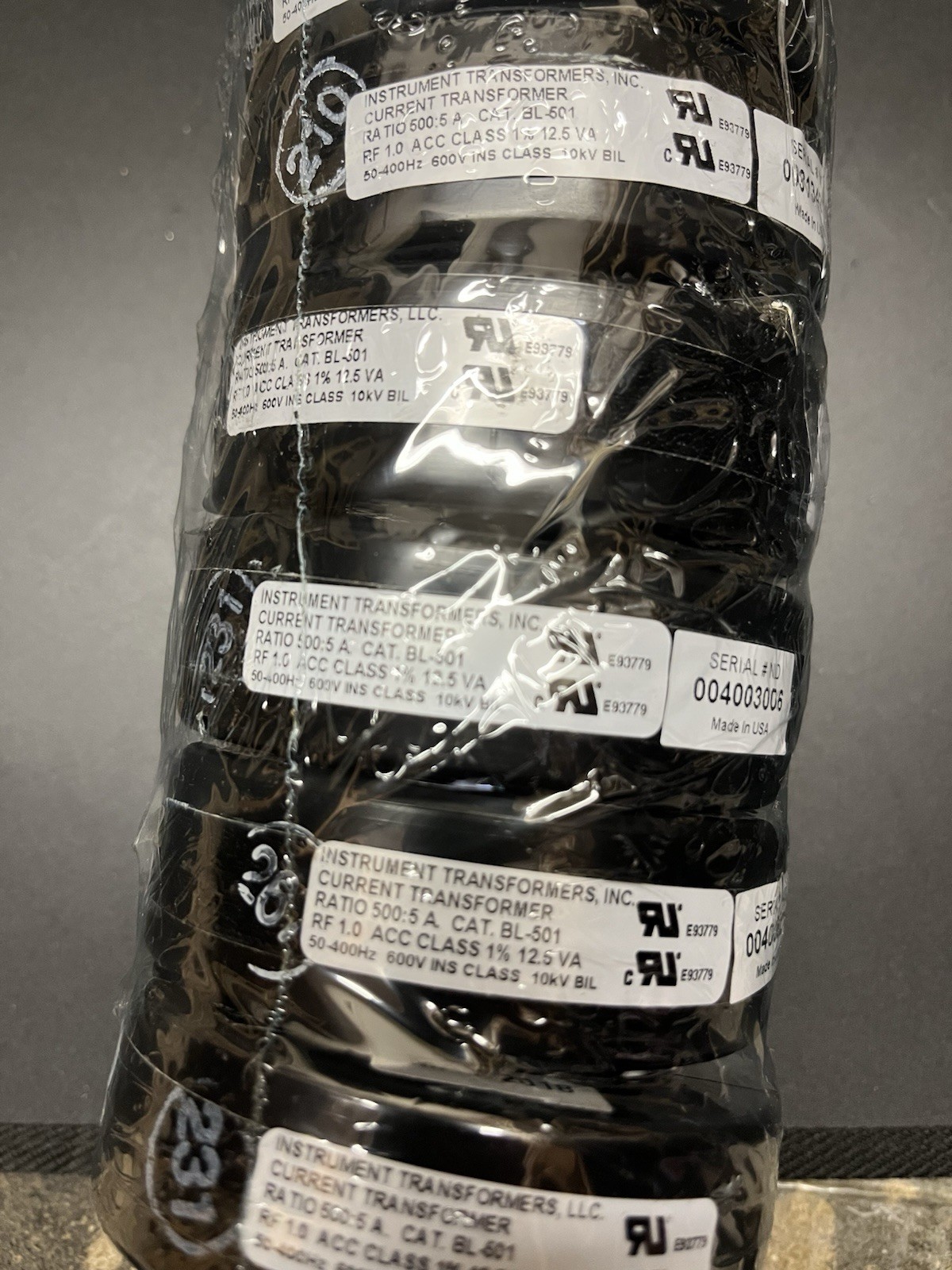 New Lot (6) Instrument Transformer Inc. BL-501 Current Transformer 50-400Hz 600V