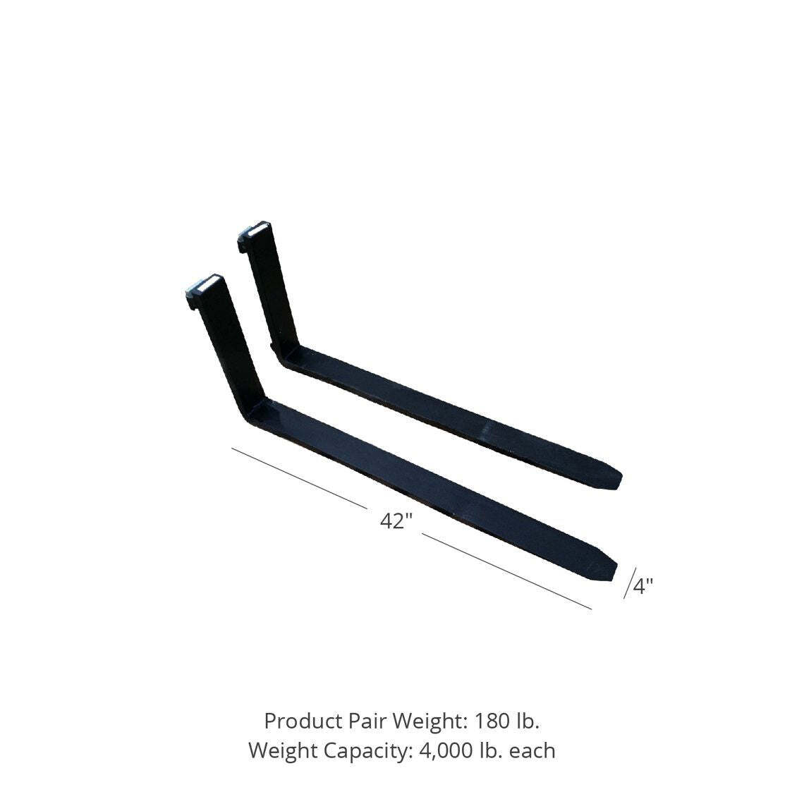 Titan Attachments 42″ Pallet Fork Blades, 4,000 LB Load Capacity, Class II